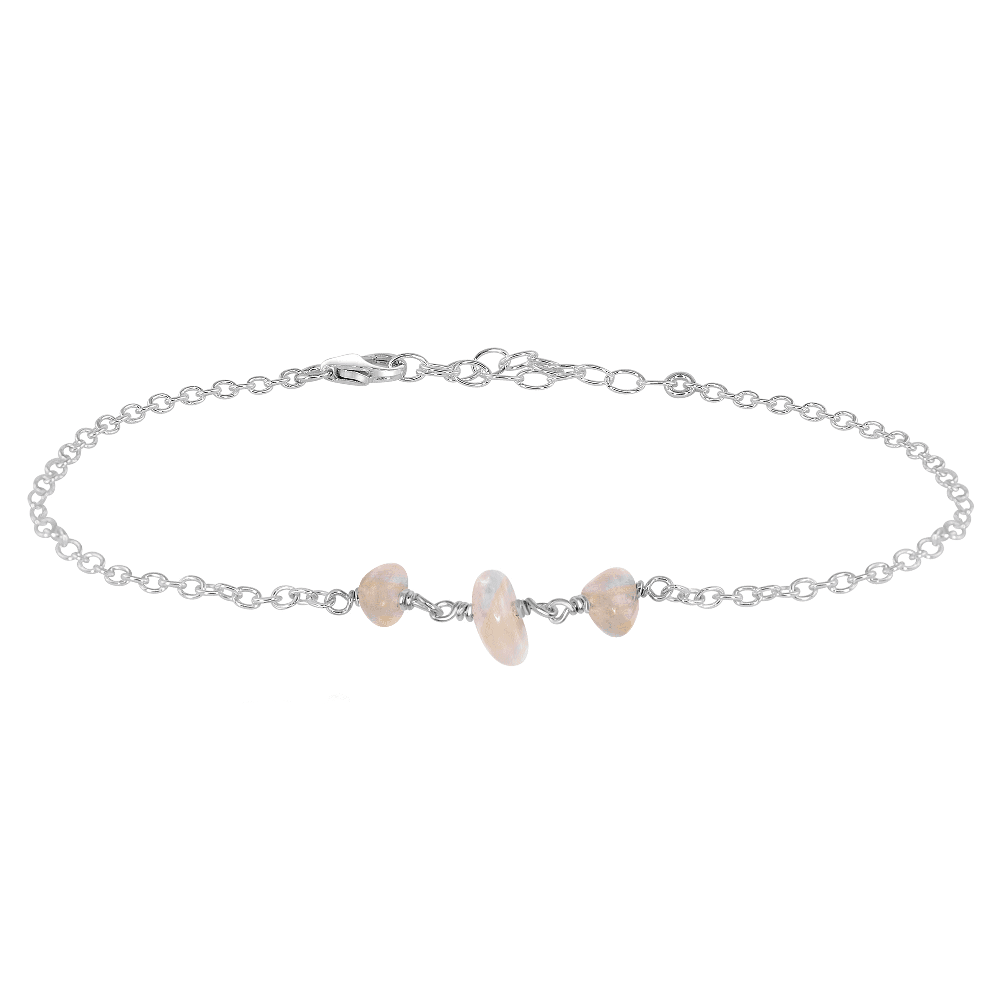 Rainbow Moonstone Beaded Chain Anklet - Rainbow Moonstone Beaded Chain Anklet - Sterling Silver - Luna Tide Handmade Crystal Jewellery