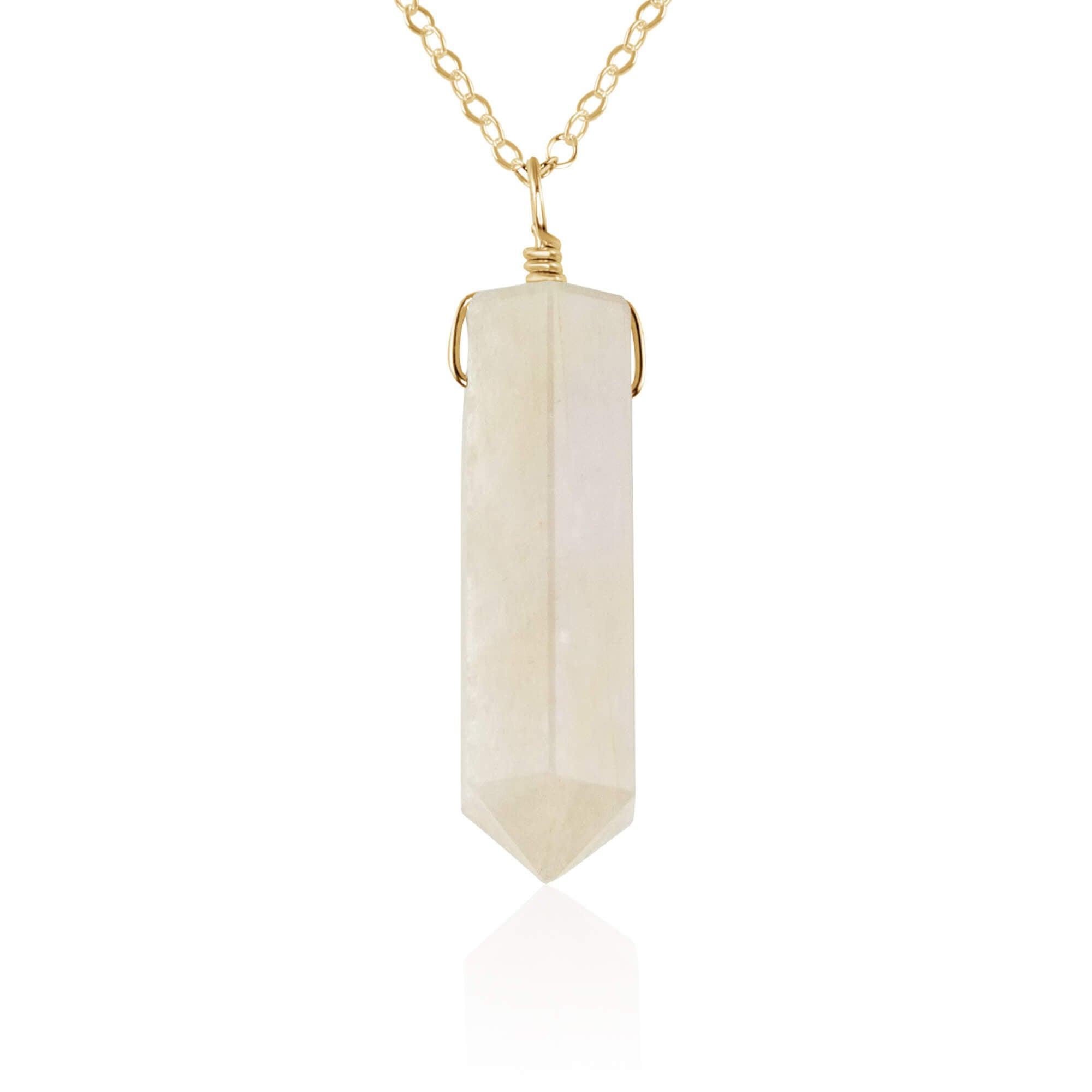 Rainbow Moonstone Crystal Generator Point Pendant Necklace - Rainbow Moonstone Crystal Generator Point Pendant Necklace - 14k Gold Fill / Cable - Luna Tide Handmade Crystal Jewellery
