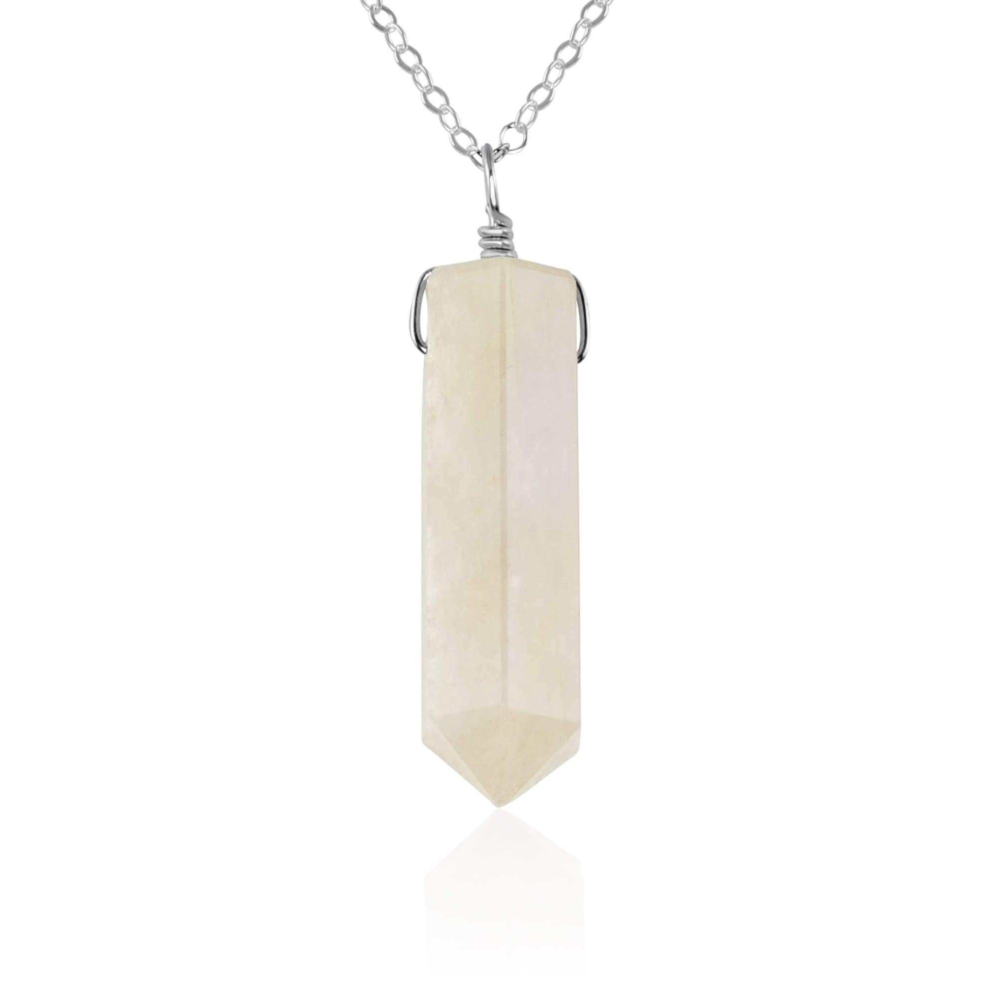 Rainbow Moonstone Crystal Generator Point Pendant Necklace - Rainbow Moonstone Crystal Generator Point Pendant Necklace - Sterling Silver / Cable - Luna Tide Handmade Crystal Jewellery