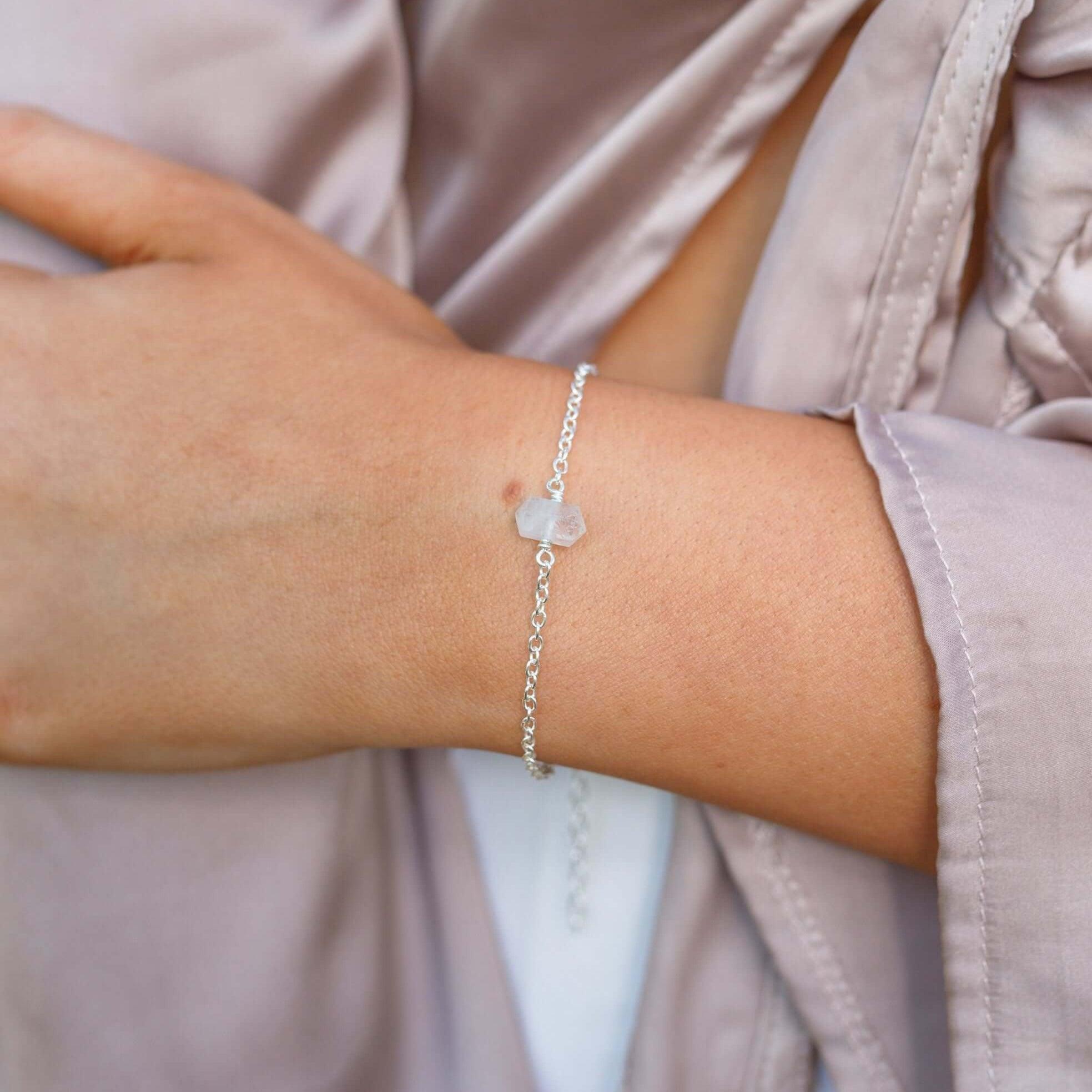 Rainbow Moonstone Double Terminated Mini Crystal Point Bracelet - Rainbow Moonstone Double Terminated Mini Crystal Point Bracelet - 14k Gold Fill - Luna Tide Handmade Crystal Jewellery