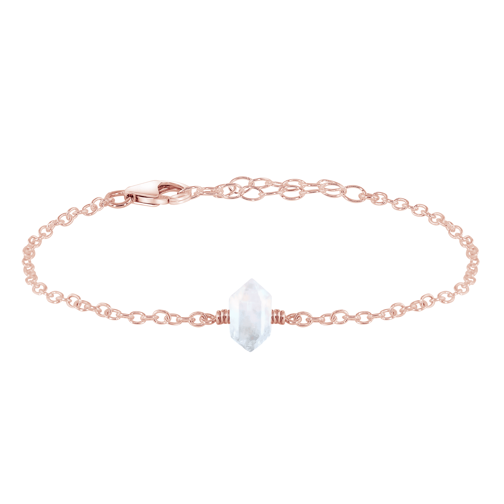 Rainbow Moonstone Double Terminated Mini Crystal Point Bracelet - Rainbow Moonstone Double Terminated Mini Crystal Point Bracelet - 14k Rose Gold Fill - Luna Tide Handmade Crystal Jewellery