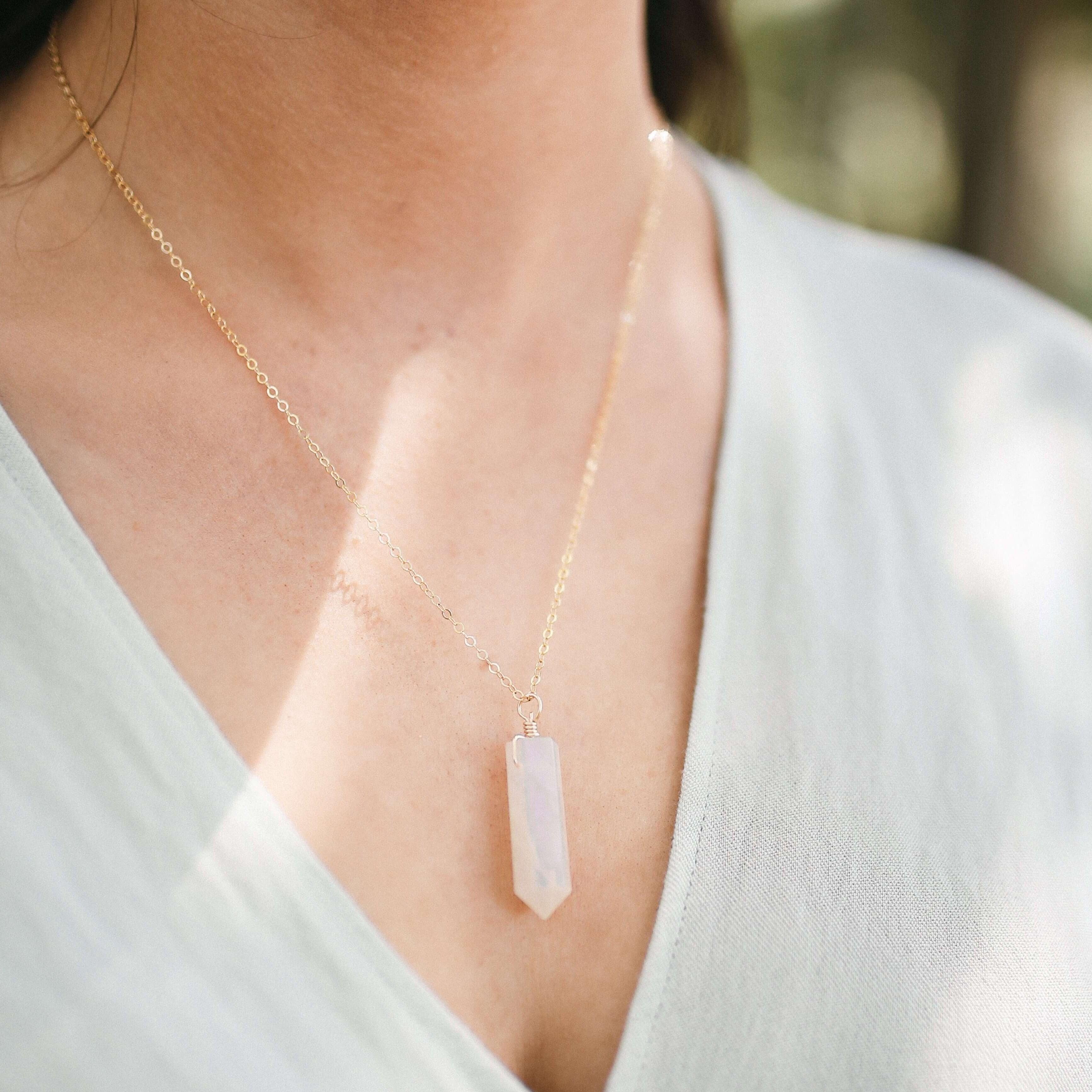 Rainbow Moonstone Gemstone Generator Tower Point Pendant Necklace - Rainbow Moonstone Gemstone Generator Tower Point Pendant Necklace - Sterling Silver / Satellite - Luna Tide Handmade Crystal Jewellery