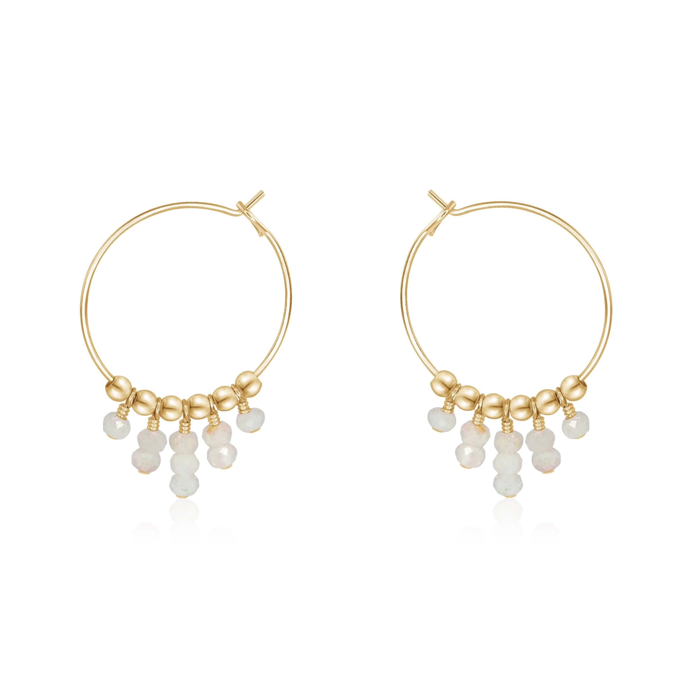 Rainbow Moonstone Statement Hoop Earrings - Rainbow Moonstone Statement Hoop Earrings - 14k Gold Fill - Luna Tide Handmade Crystal Jewellery