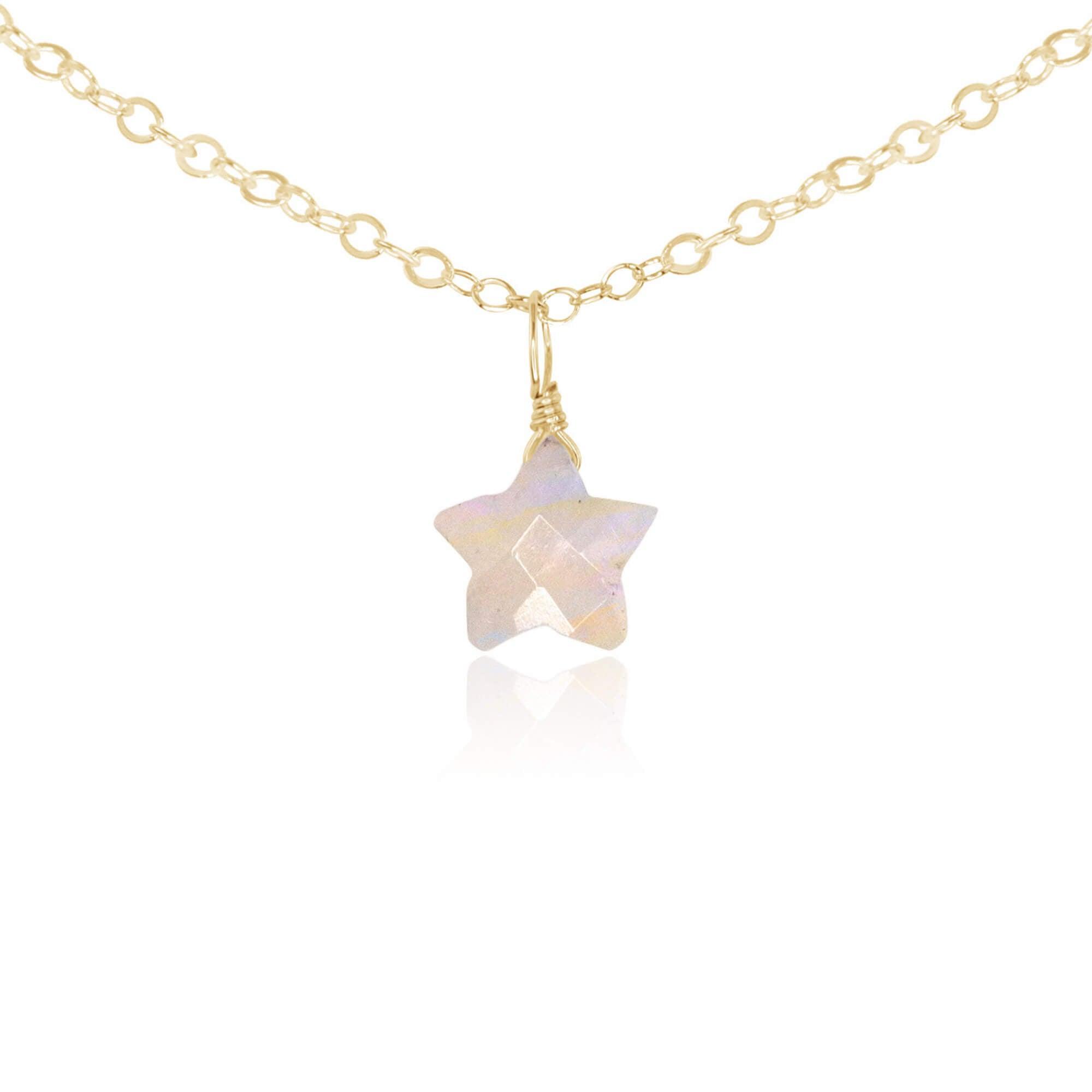 Rainbow Moonstone Tiny Star Pendant Choker Necklace - Rainbow Moonstone Tiny Star Pendant Choker Necklace - 14k Gold Fill - Luna Tide Handmade Crystal Jewellery