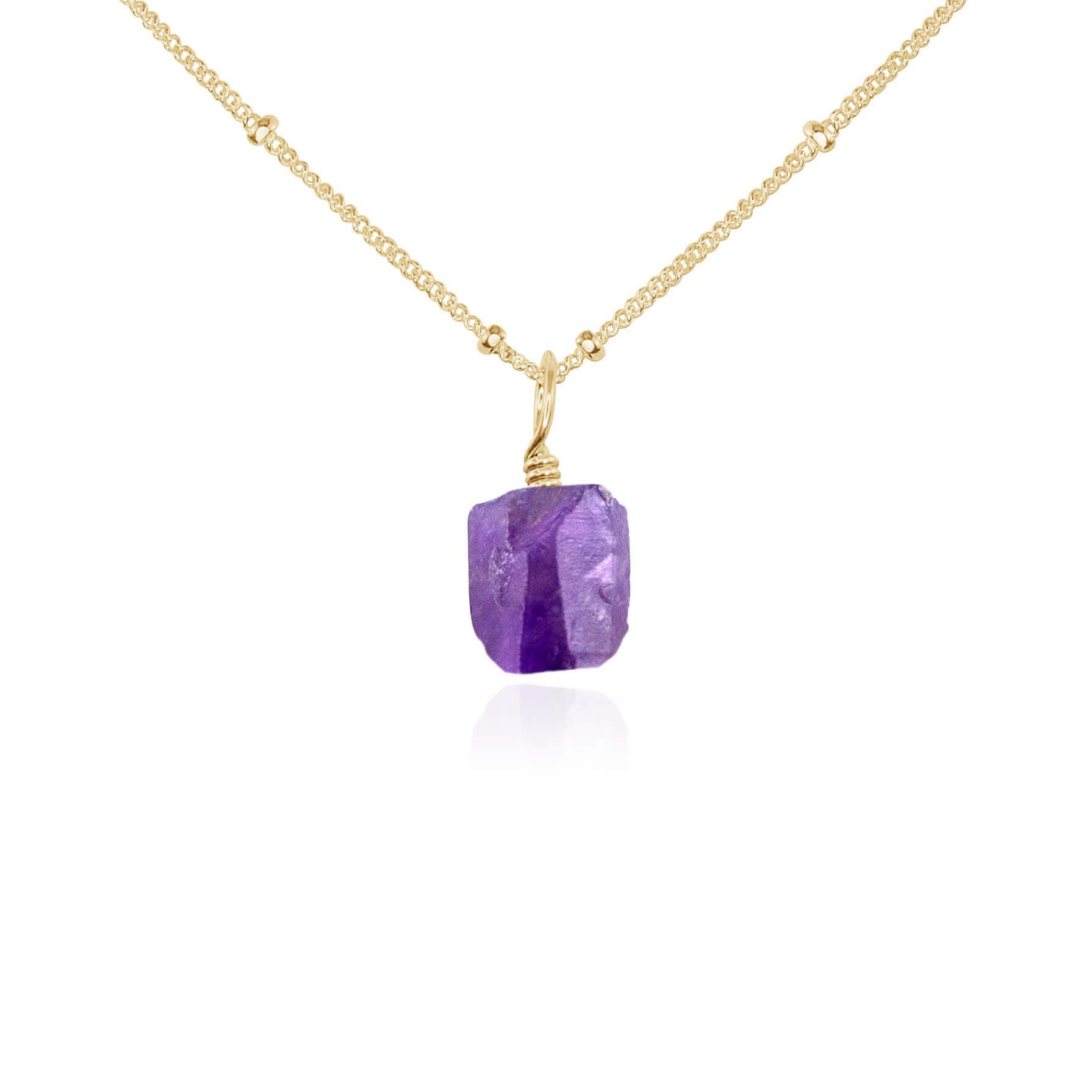 Raw Amethyst Natural Crystal Pendant Necklace - Raw Amethyst Natural Crystal Pendant Necklace - 14k Gold Fill / Satellite - Luna Tide Handmade Crystal Jewellery