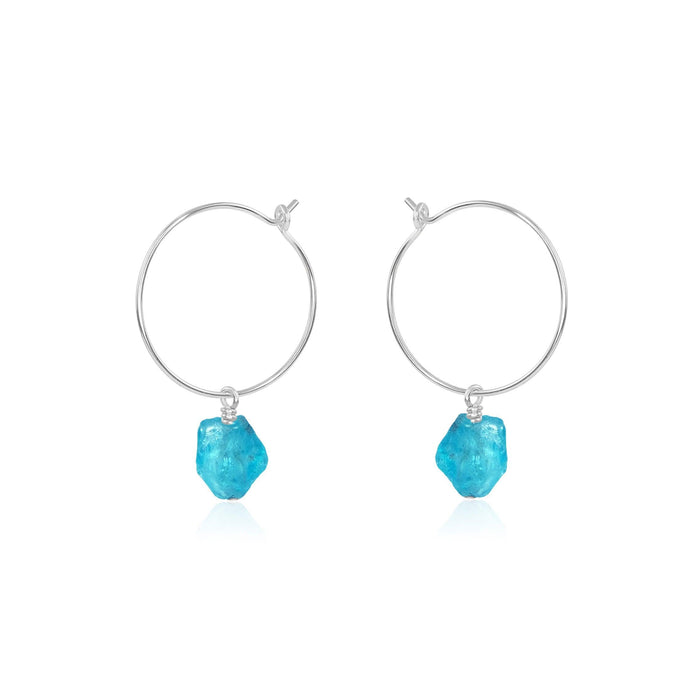 Raw Apatite Gemstone Dangle Hoop Earrings - Raw Apatite Gemstone Dangle Hoop Earrings - Sterling Silver - Luna Tide Handmade Crystal Jewellery