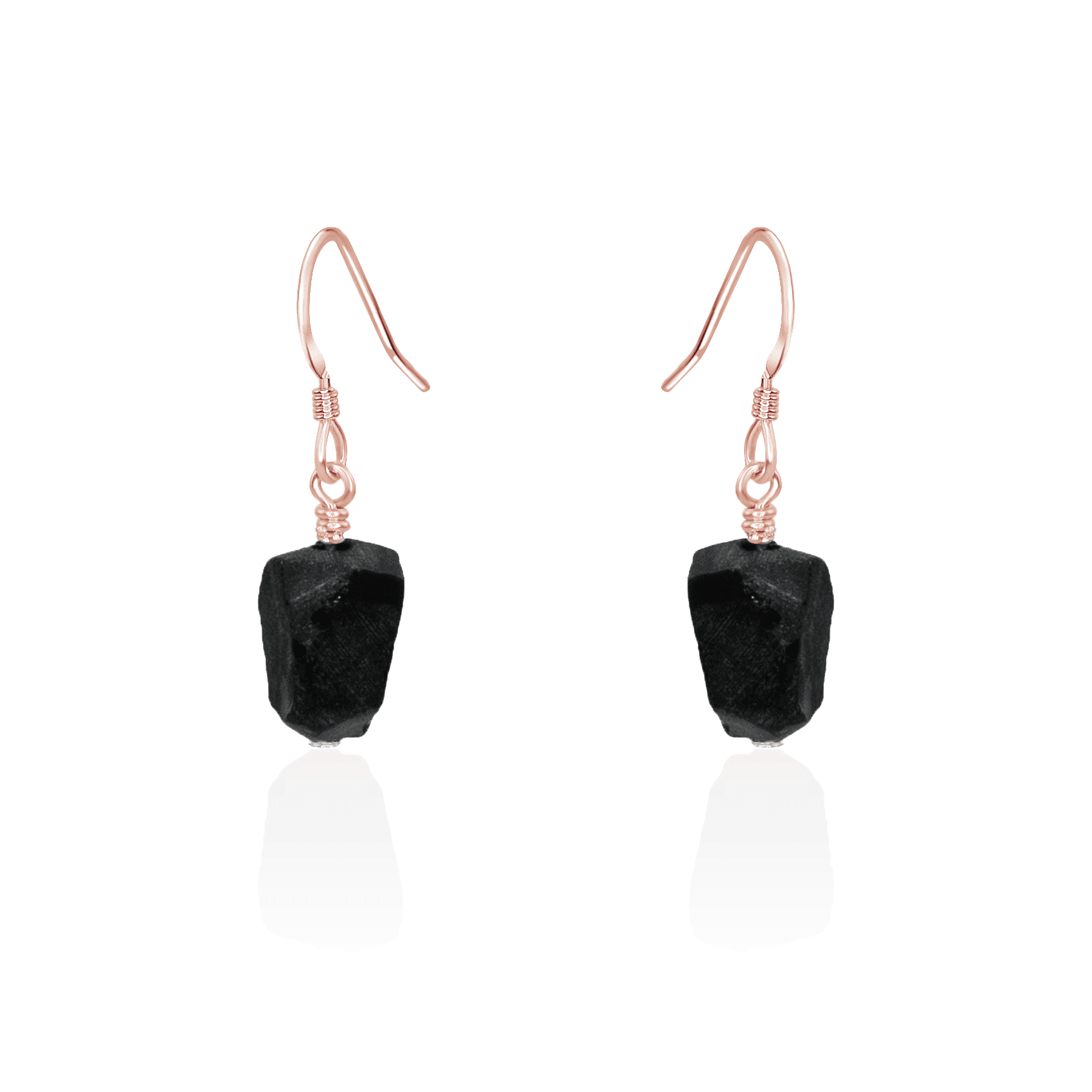Raw Black Obsidian Crystal Dangle Drop Earrings - Raw Black Obsidian Crystal Dangle Drop Earrings - 14k Rose Gold Fill - Luna Tide Handmade Crystal Jewellery
