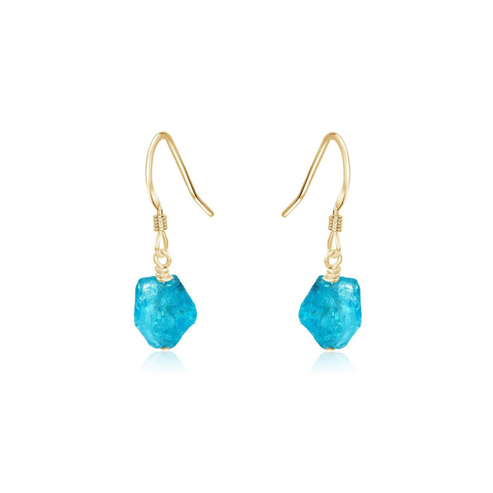 Raw Blue Apatite Crystal Dangle Drop Earrings - Raw Blue Apatite Crystal Dangle Drop Earrings - 14k Gold Fill - Luna Tide Handmade Crystal Jewellery