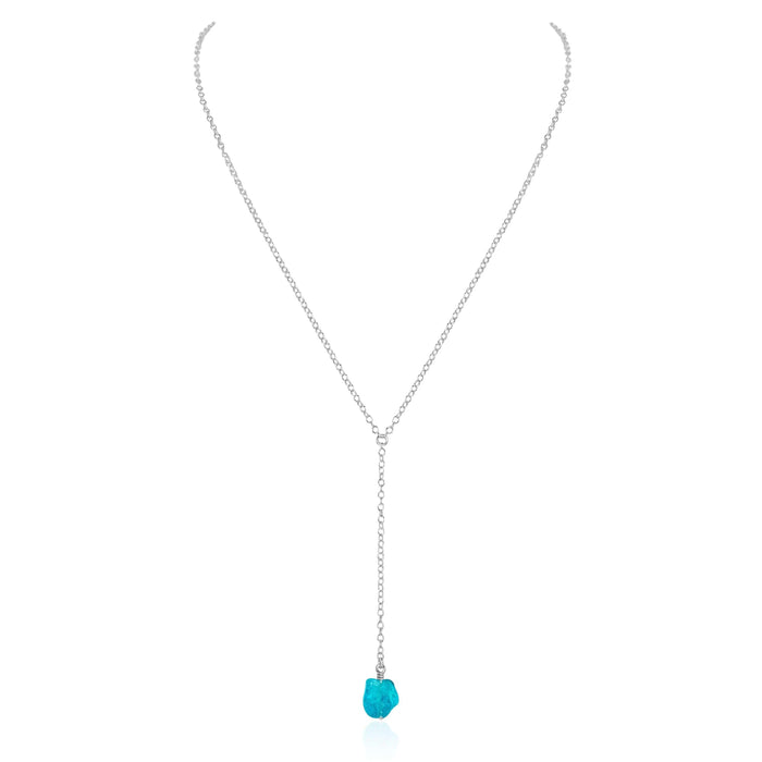 Raw Blue Apatite Crystal Lariat Necklace - Raw Blue Apatite Crystal Lariat Necklace - Sterling Silver - Luna Tide Handmade Crystal Jewellery