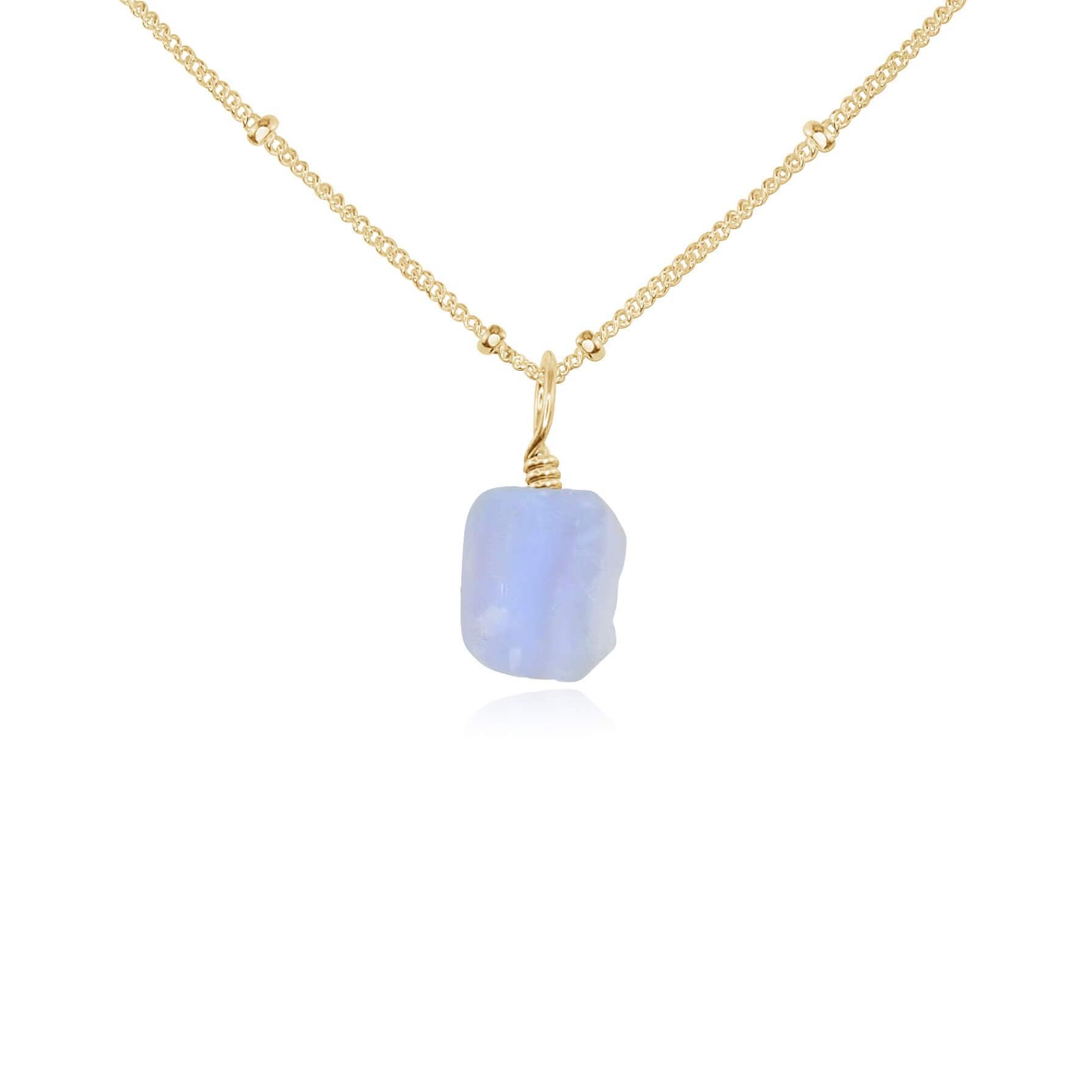 Raw Blue Lace Agate Natural Crystal Pendant Necklace - Raw Blue Lace Agate Natural Crystal Pendant Necklace - 14k Gold Fill / Satellite - Luna Tide Handmade Crystal Jewellery
