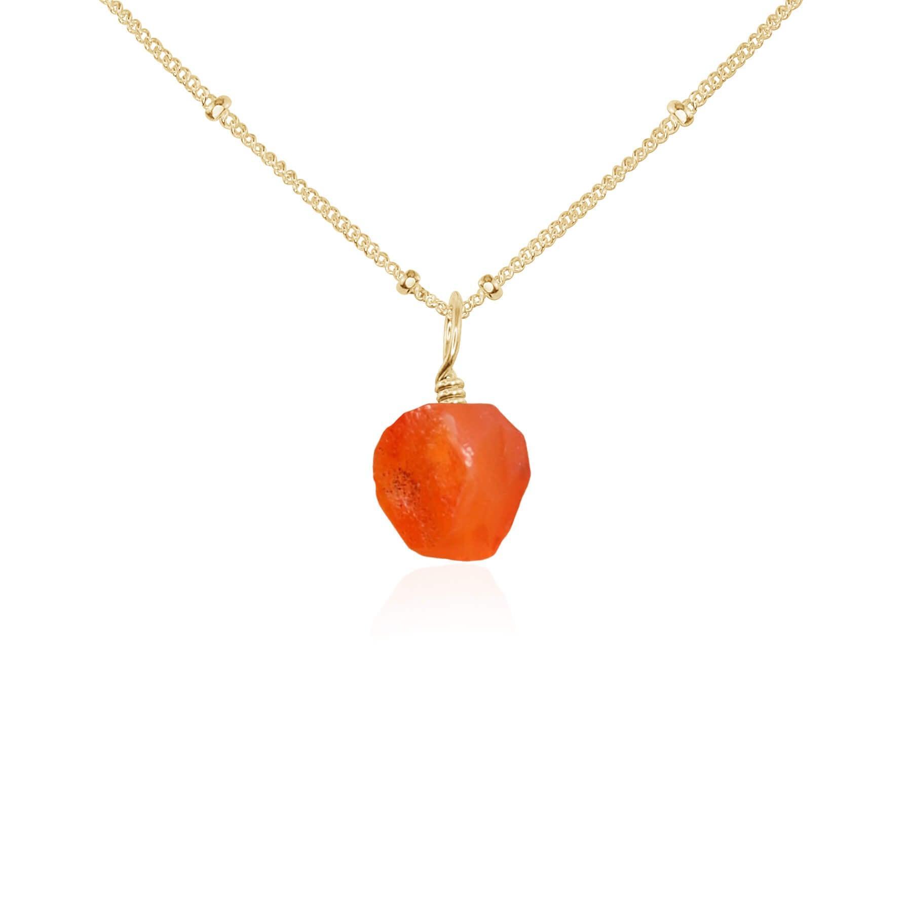 Raw Carnelian Natural Crystal Pendant Necklace - Raw Carnelian Natural Crystal Pendant Necklace - 14k Gold Fill / Satellite - Luna Tide Handmade Crystal Jewellery