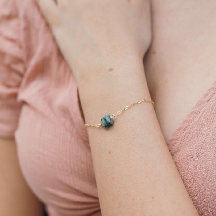 Raw Emerald Crystal Nugget Bracelet - Raw Emerald Crystal Nugget Bracelet - 14k Gold Fill - Luna Tide Handmade Crystal Jewellery