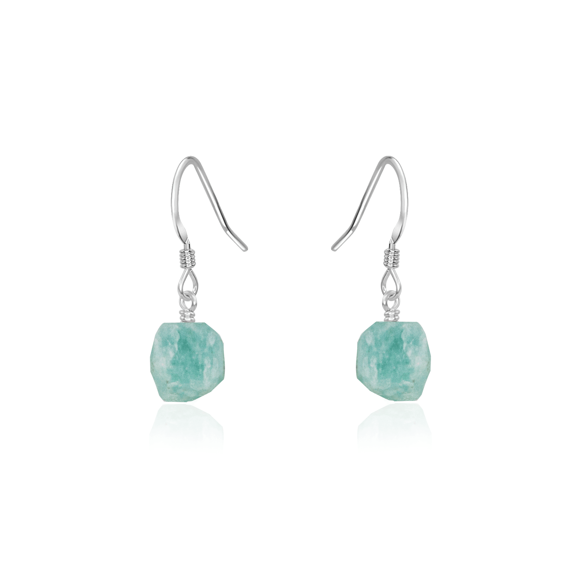 Raw Green Amazonite Crystal Dangle Drop Earrings - Raw Green Amazonite Crystal Dangle Drop Earrings - Sterling Silver - Luna Tide Handmade Crystal Jewellery