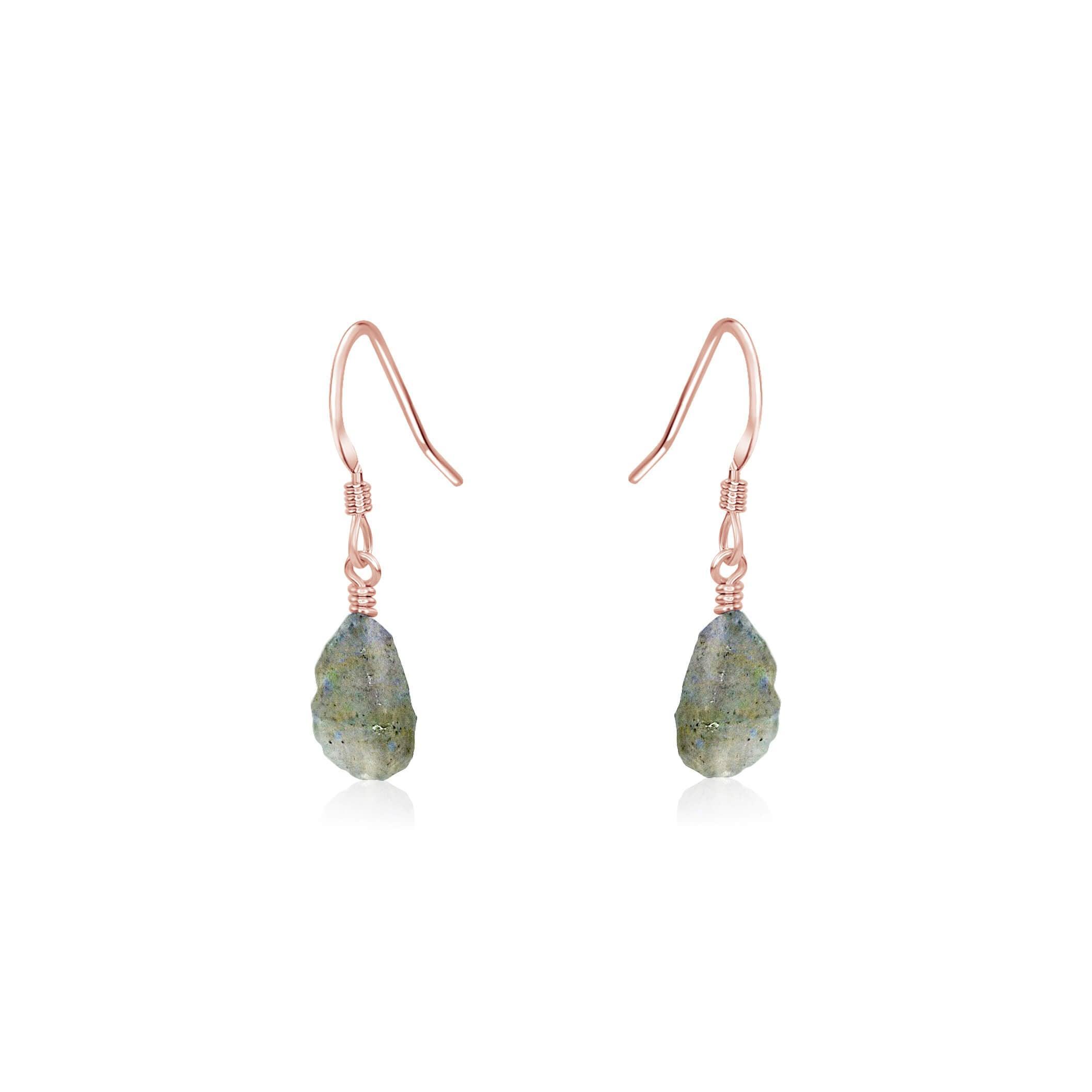 Raw Grey Labradorite Crystal Dangle Drop Earrings - Raw Grey Labradorite Crystal Dangle Drop Earrings - 14k Rose Gold Fill - Luna Tide Handmade Crystal Jewellery