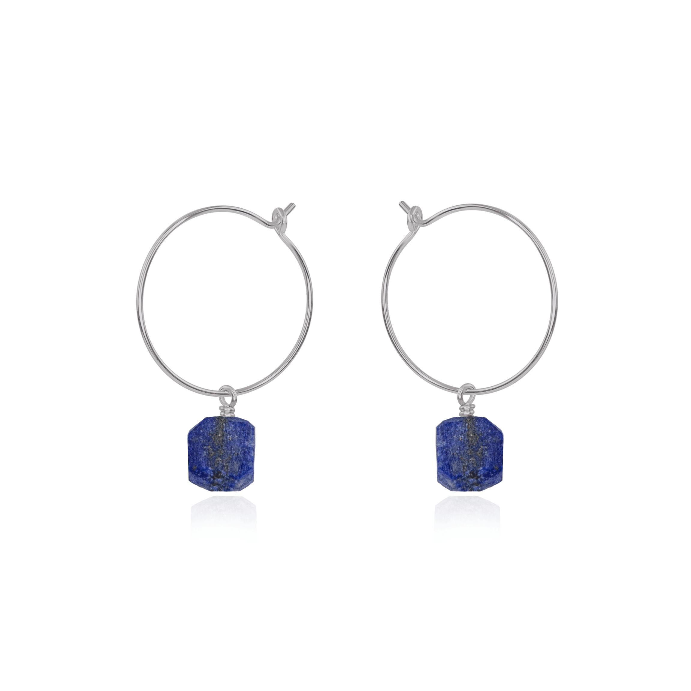 Raw Lapis Lazuli Gemstone Dangle Hoop Earrings - Raw Lapis Lazuli Gemstone Dangle Hoop Earrings - Stainless Steel - Luna Tide Handmade Crystal Jewellery