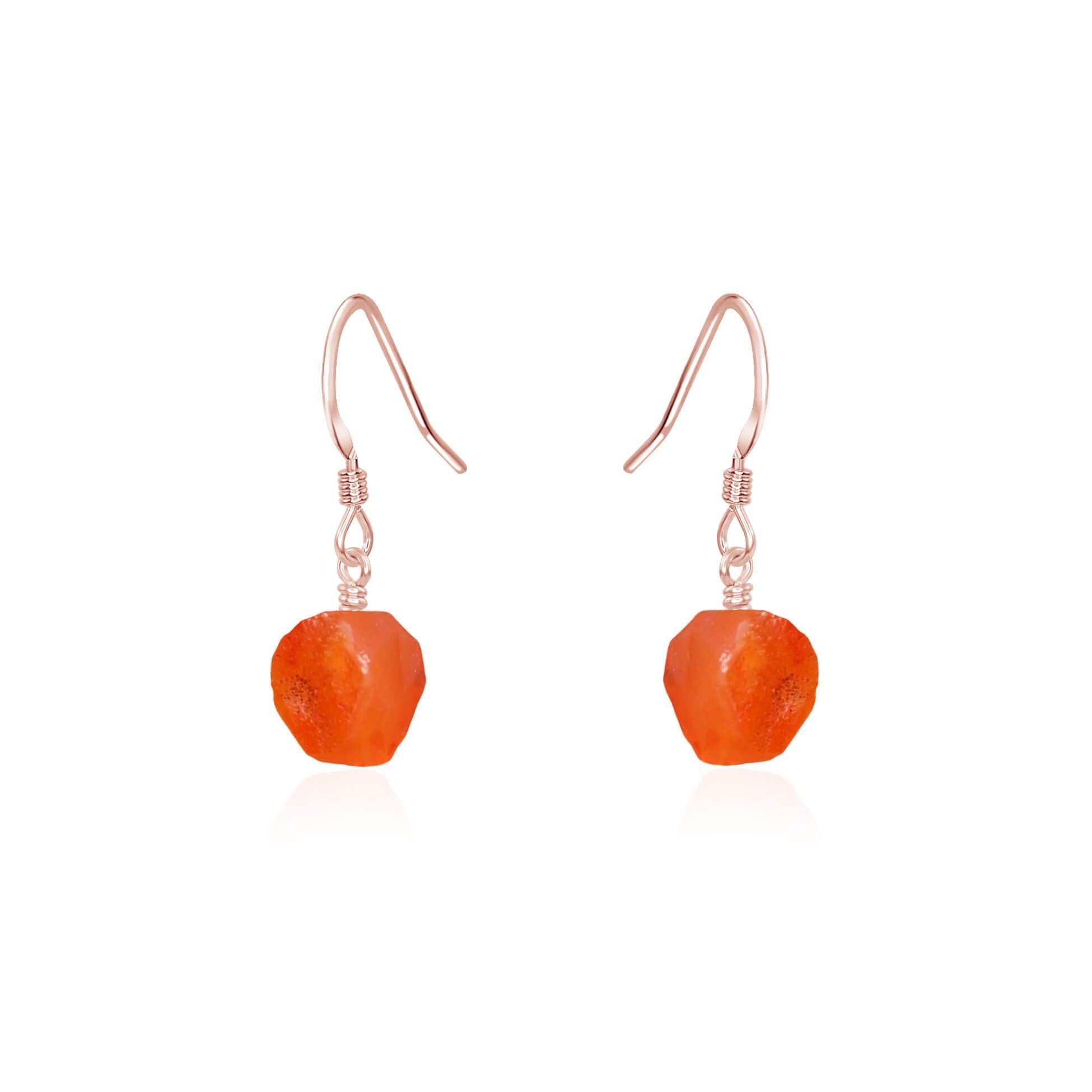 Raw Orange Carnelian Crystal Dangle Drop Earrings - Raw Orange Carnelian Crystal Dangle Drop Earrings - 14k Rose Gold Fill - Luna Tide Handmade Crystal Jewellery