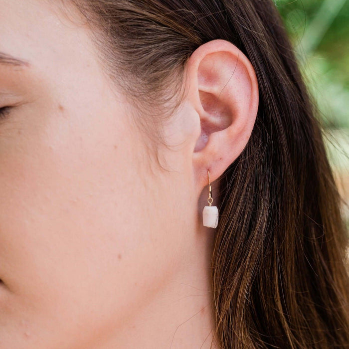 Raw Pink Peruvian Opal Crystal Dangle Drop Earrings - Raw Pink Peruvian Opal Crystal Dangle Drop Earrings - 14k Gold Fill - Luna Tide Handmade Crystal Jewellery