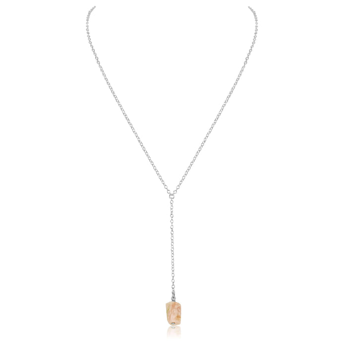 Raw Pink Peruvian Opal Crystal Lariat Necklace - Raw Pink Peruvian Opal Crystal Lariat Necklace - Sterling Silver - Luna Tide Handmade Crystal Jewellery