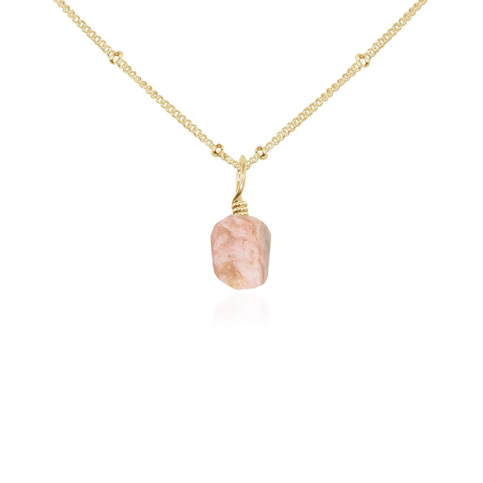 Raw Pink Peruvian Opal Natural Crystal Pendant Necklace - Raw Pink Peruvian Opal Natural Crystal Pendant Necklace - 14k Gold Fill / Satellite - Luna Tide Handmade Crystal Jewellery