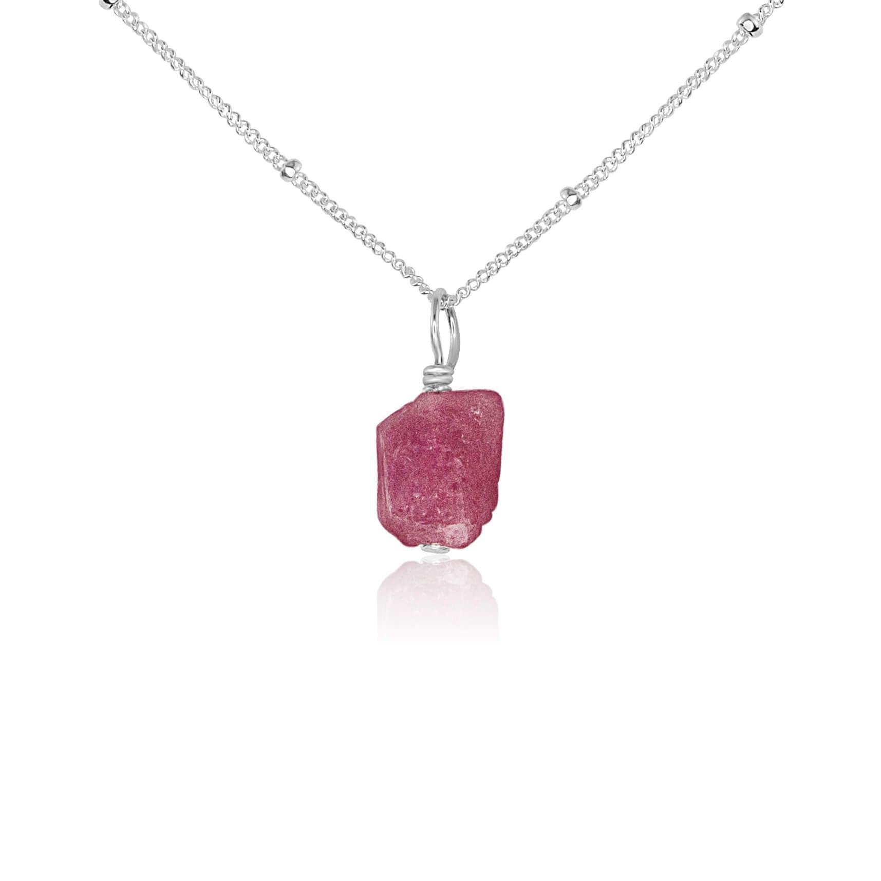 Raw Pink Tourmaline Natural Crystal Pendant Necklace - Raw Pink Tourmaline Natural Crystal Pendant Necklace - Sterling Silver / Satellite - Luna Tide Handmade Crystal Jewellery