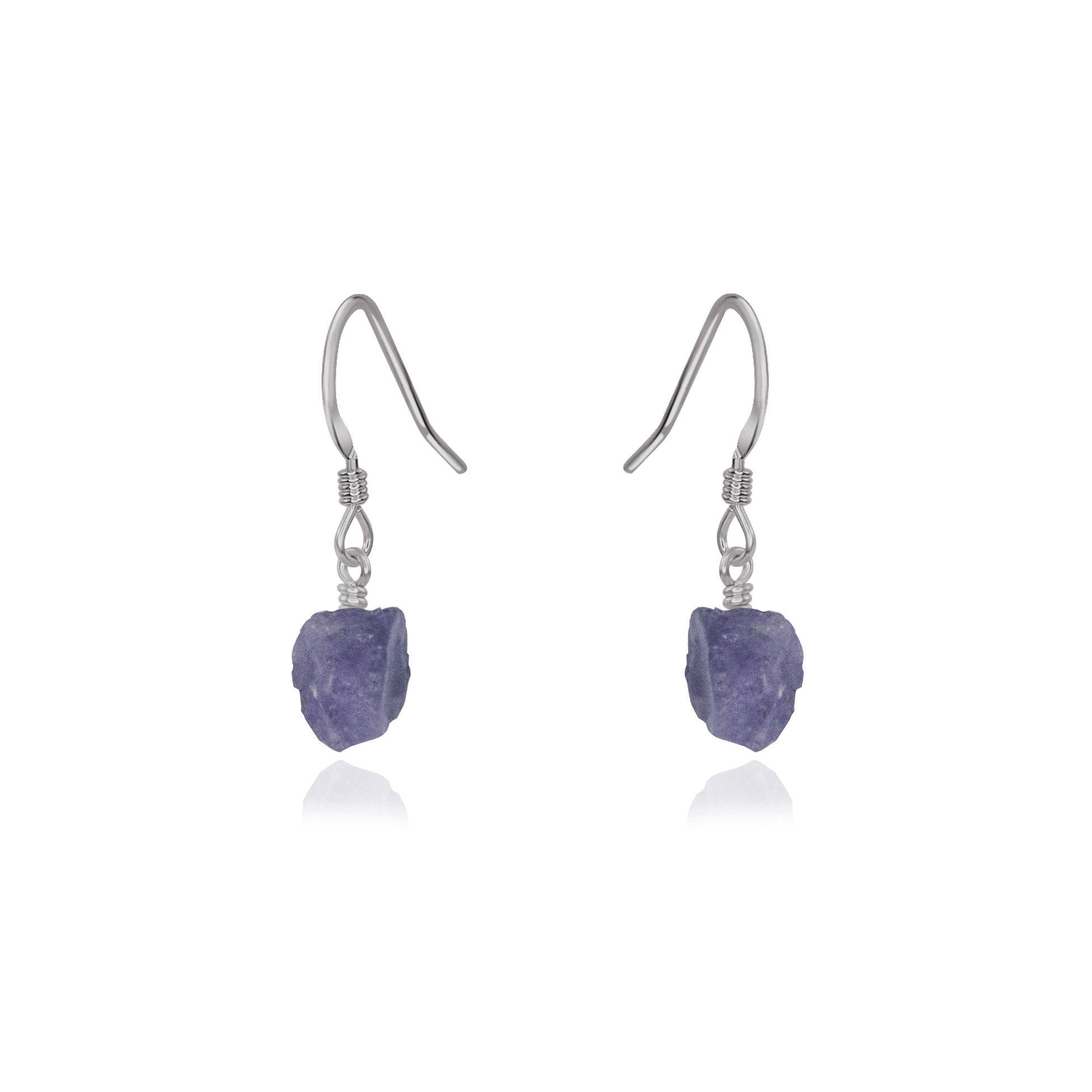 Raw Purple Tanzanite Crystal Dangle Drop Earrings - Raw Purple Tanzanite Crystal Dangle Drop Earrings - Stainless Steel - Luna Tide Handmade Crystal Jewellery