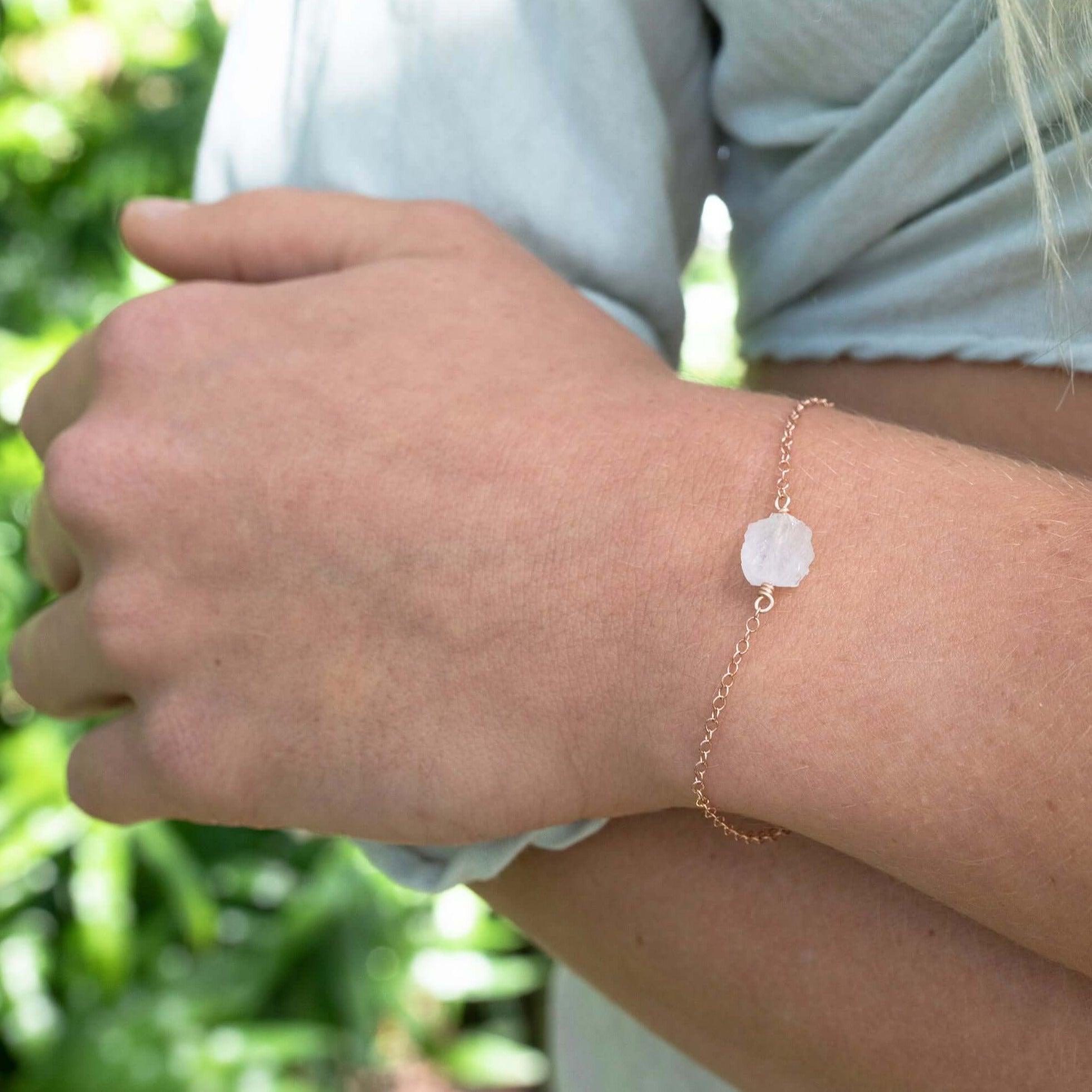 Raw Rainbow Moonstone Crystal Nugget Bracelet - Raw Rainbow Moonstone Crystal Nugget Bracelet - Sterling Silver - Luna Tide Handmade Crystal Jewellery