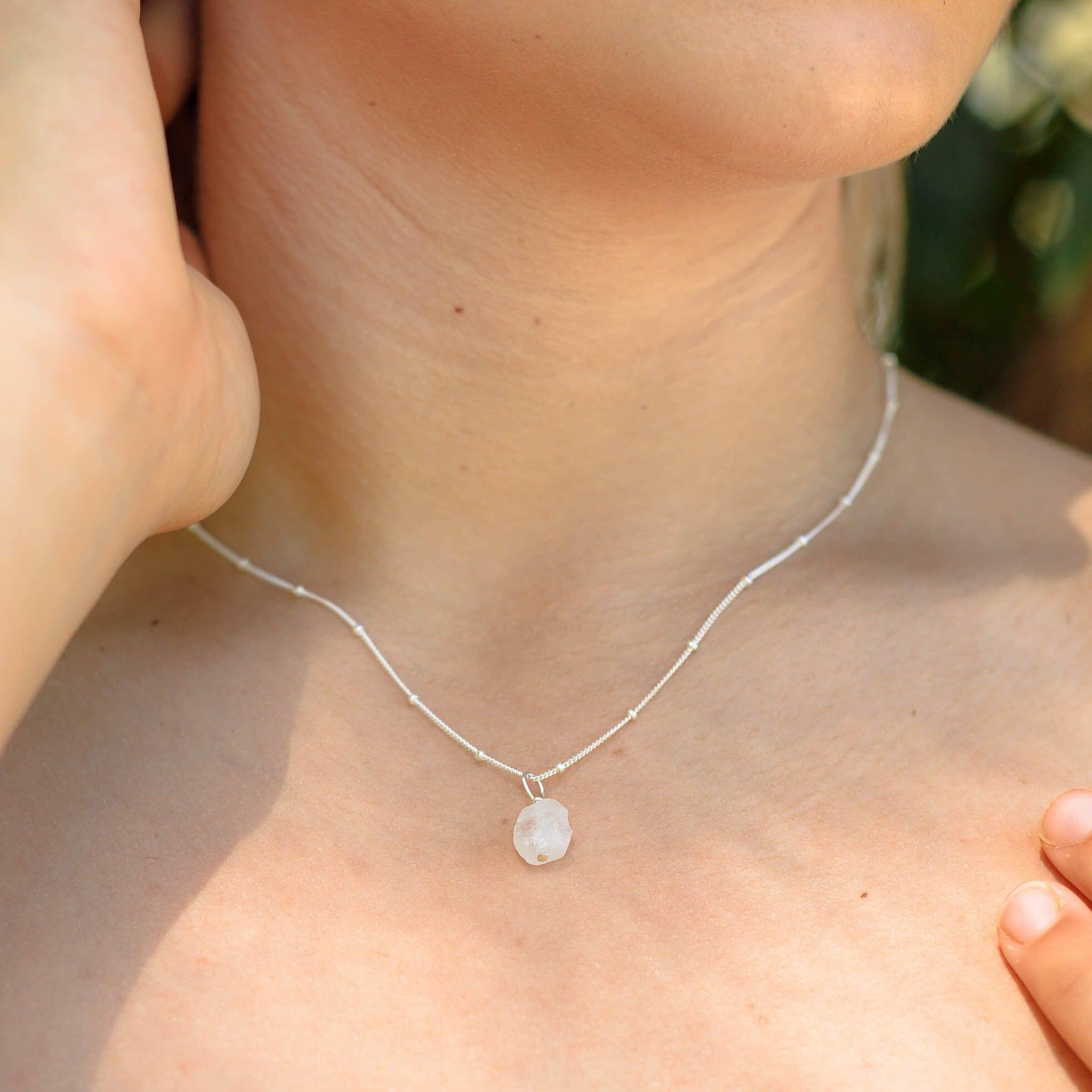 Raw Rainbow Moonstone Natural Crystal Pendant Necklace - Raw Rainbow Moonstone Natural Crystal Pendant Necklace - 14k Gold Fill / Satellite - Luna Tide Handmade Crystal Jewellery