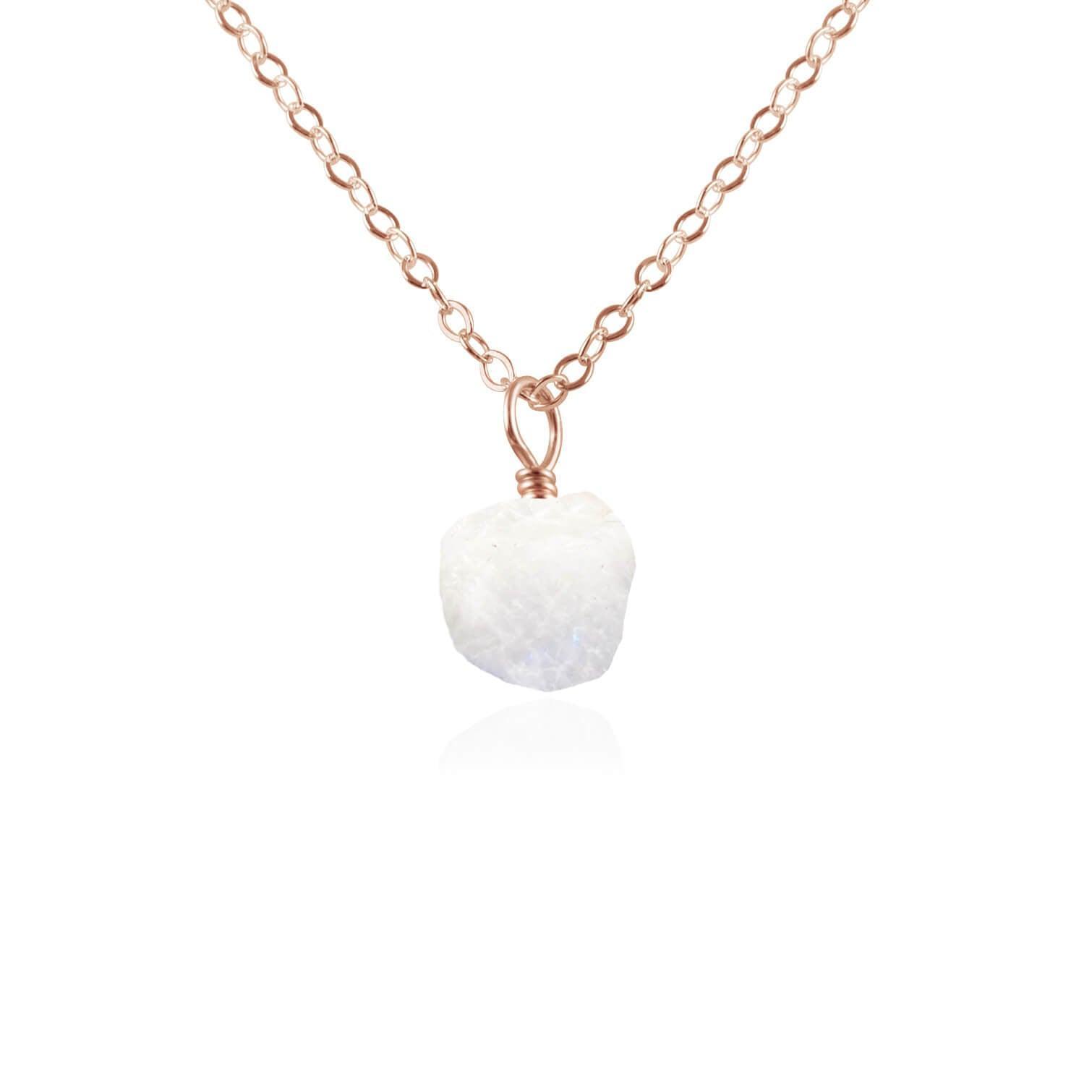 Raw Rainbow Moonstone Natural Crystal Pendant Necklace - Raw Rainbow Moonstone Natural Crystal Pendant Necklace - 14k Rose Gold Fill / Cable - Luna Tide Handmade Crystal Jewellery