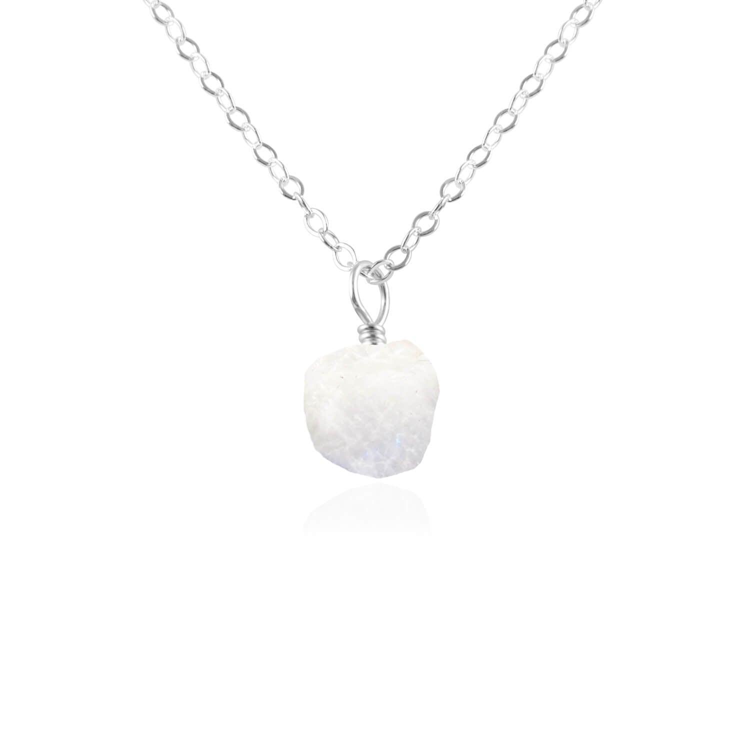 Raw Rainbow Moonstone Natural Crystal Pendant Necklace - Raw Rainbow Moonstone Natural Crystal Pendant Necklace - Sterling Silver / Cable - Luna Tide Handmade Crystal Jewellery