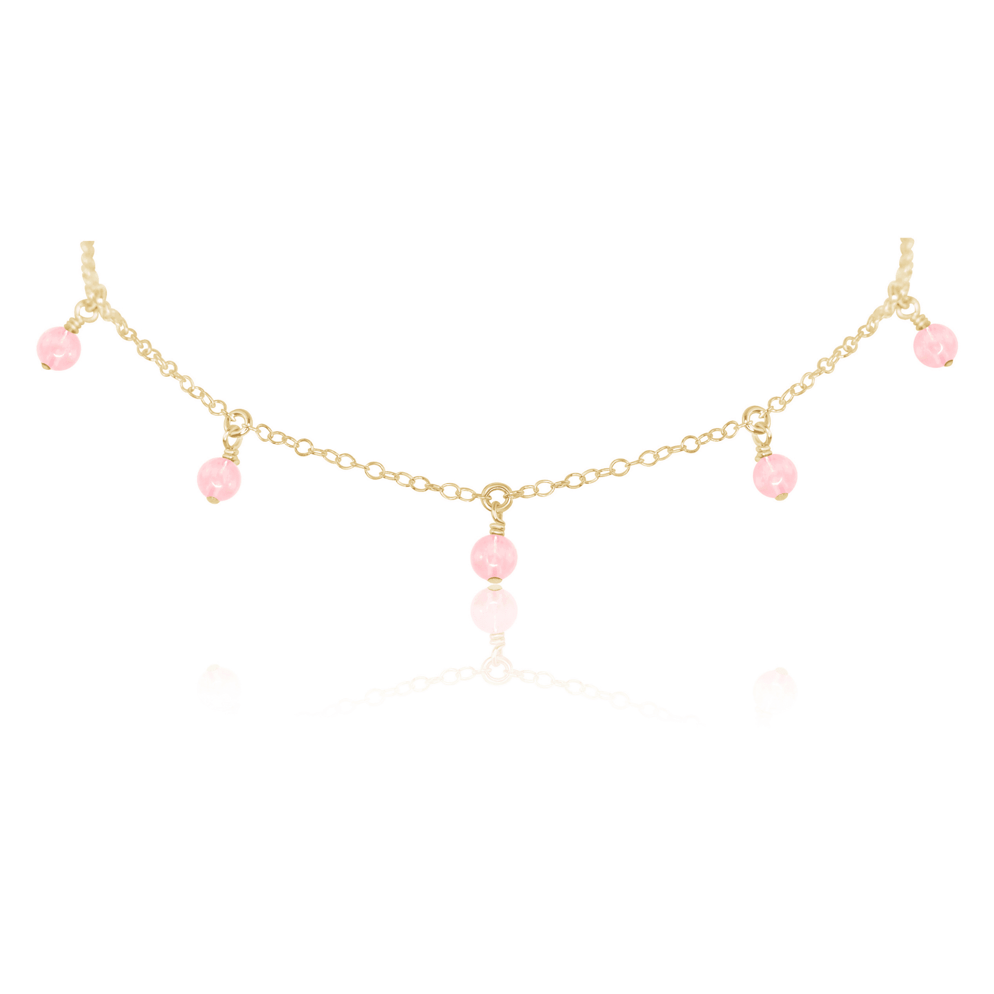 Rose Quartz Bead Drop Choker - Rose Quartz Bead Drop Choker - 14k Gold Fill - Luna Tide Handmade Crystal Jewellery