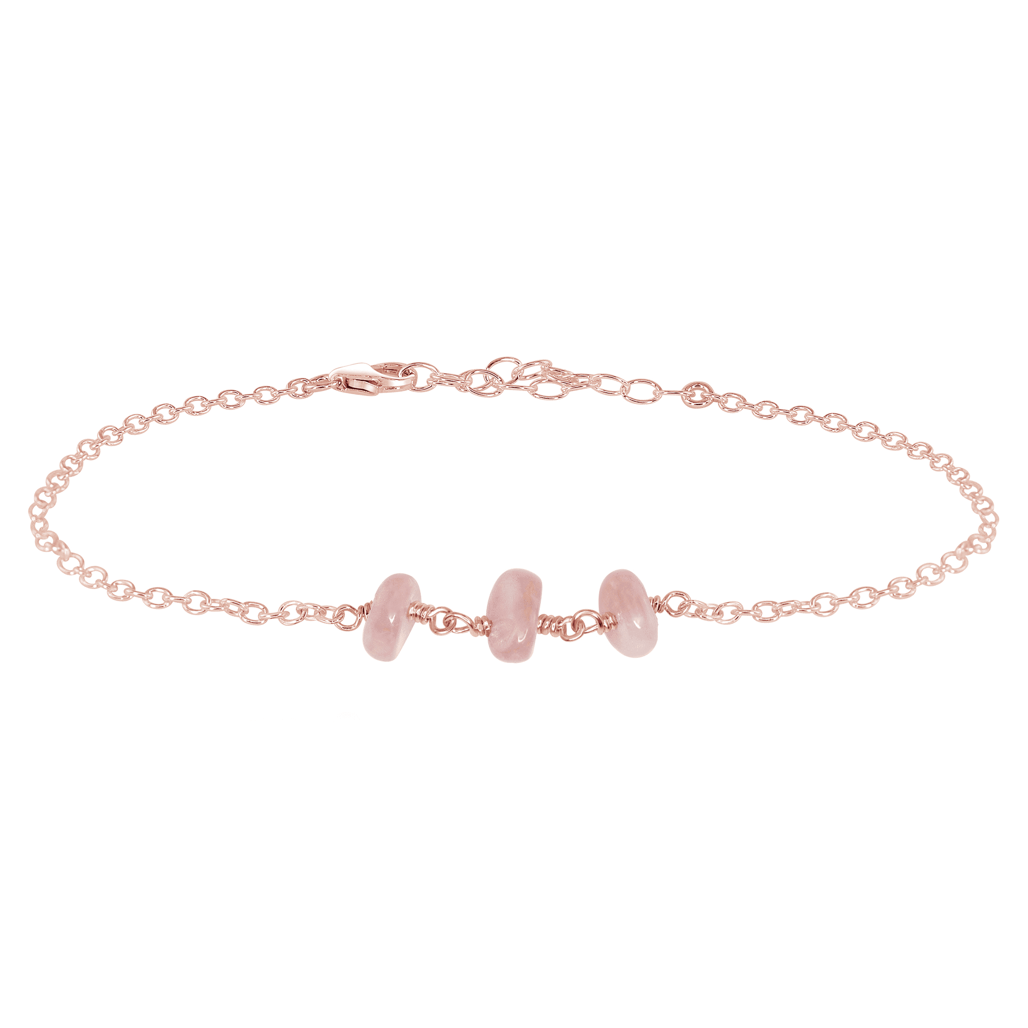 Rose Quartz Beaded Chain Anklet - Rose Quartz Beaded Chain Anklet - 14k Rose Gold Fill - Luna Tide Handmade Crystal Jewellery