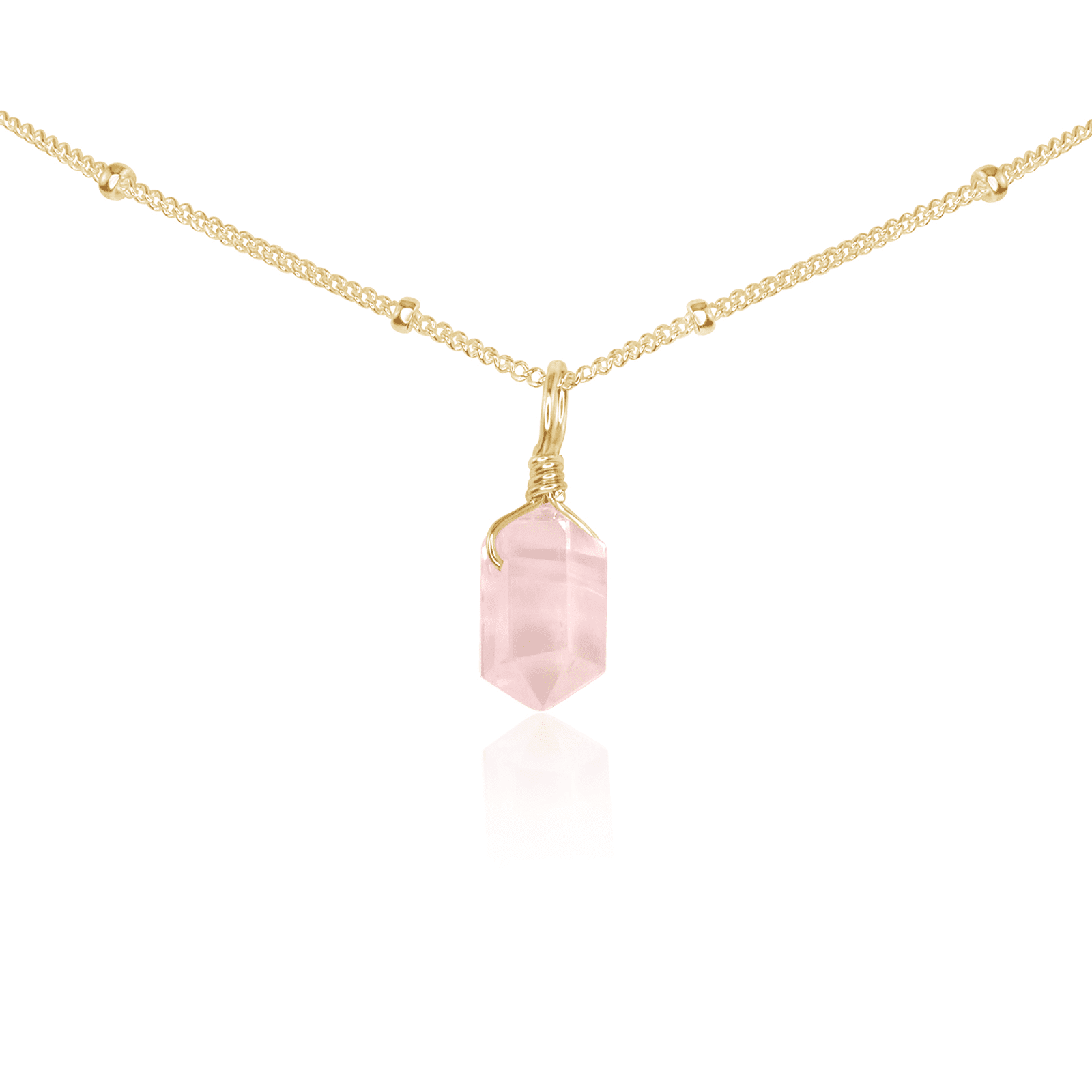 Rose Quartz Mini Double Terminated Crystal Point Pendant Choker Necklace - Rose Quartz Mini Double Terminated Crystal Point Pendant Choker Necklace - 14k Gold Fill / Satellite - Luna Tide Handmade Crystal Jewellery