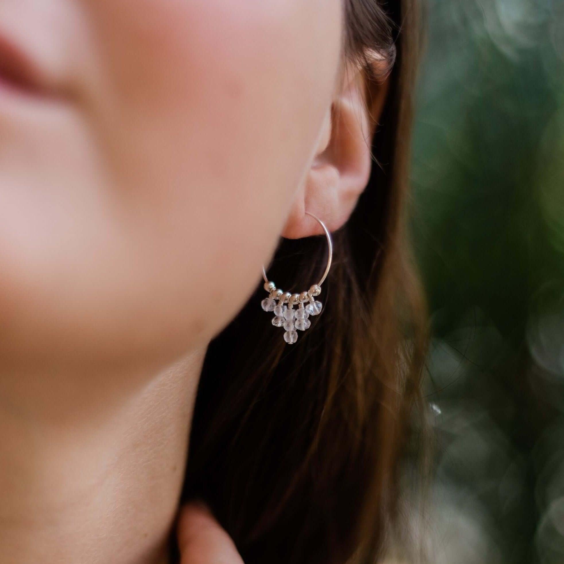 Rose Quartz Statement Hoop Earrings - Rose Quartz Statement Hoop Earrings - 14k Gold Fill - Luna Tide Handmade Crystal Jewellery