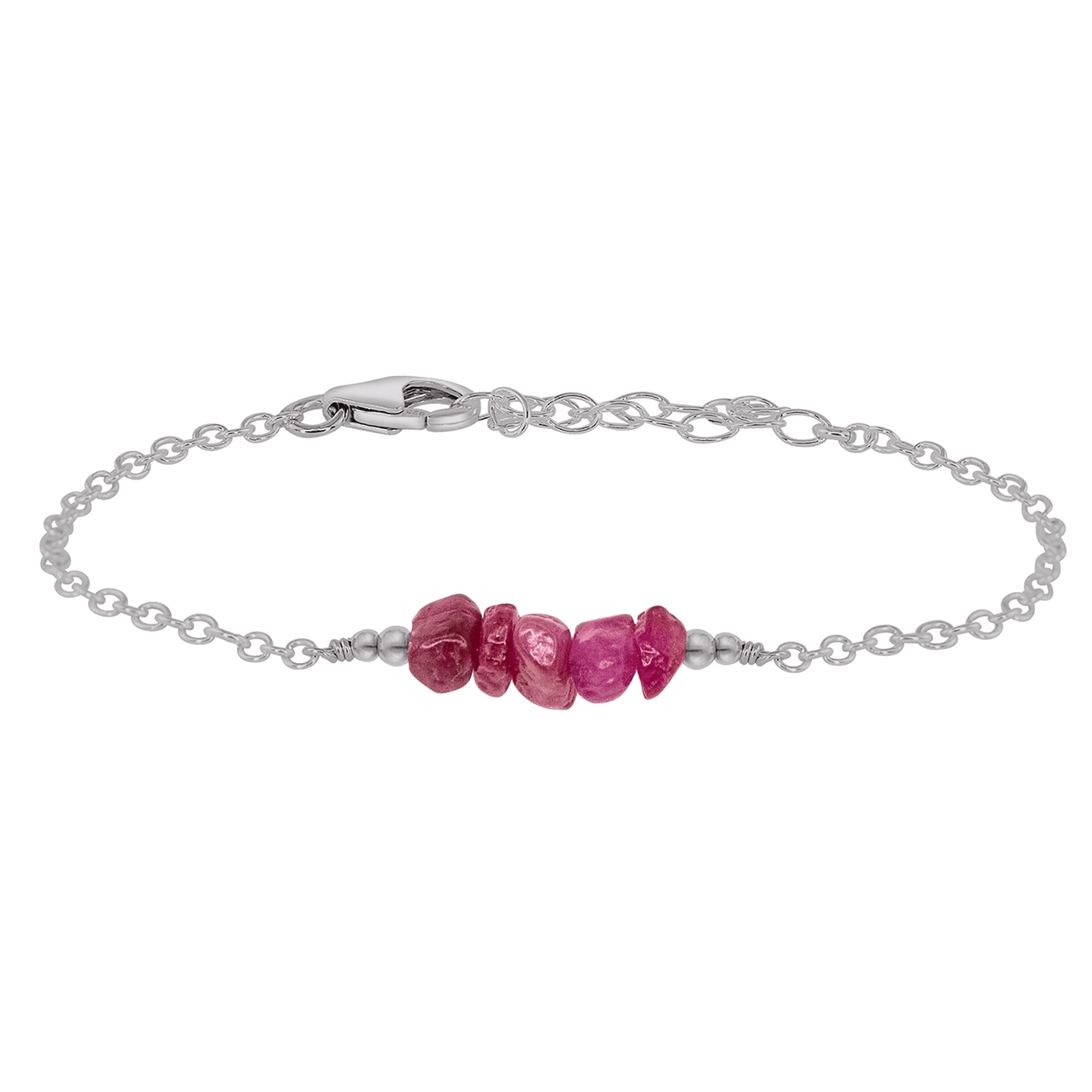 Ruby Chip Bead Bar Bracelet - Ruby Chip Bead Bar Bracelet - Stainless Steel - Luna Tide Handmade Crystal Jewellery