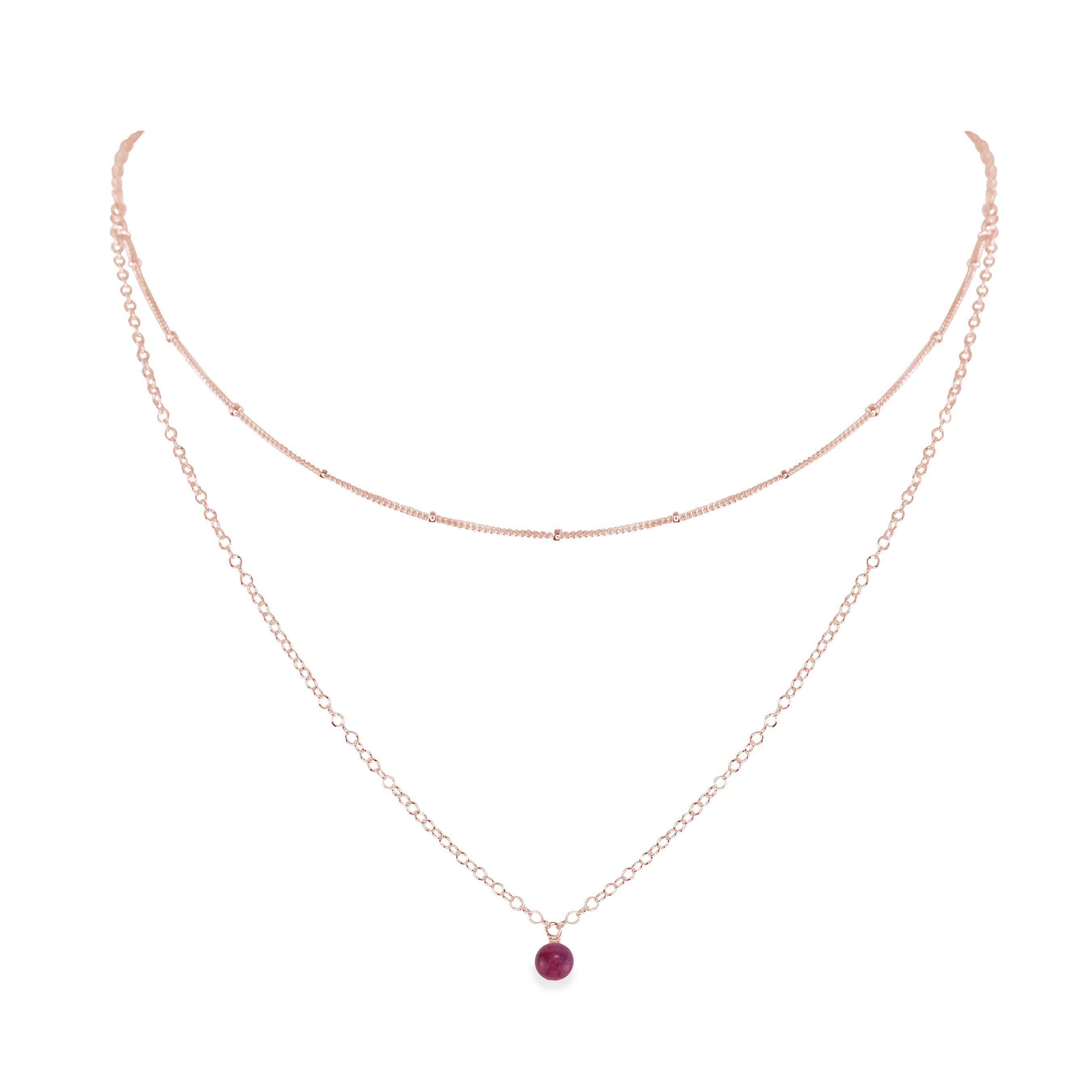 Ruby Gemstone Chain Layered Choker Necklace - Ruby Gemstone Chain Layered Choker Necklace - 14k Rose Gold Fill - Luna Tide Handmade Crystal Jewellery