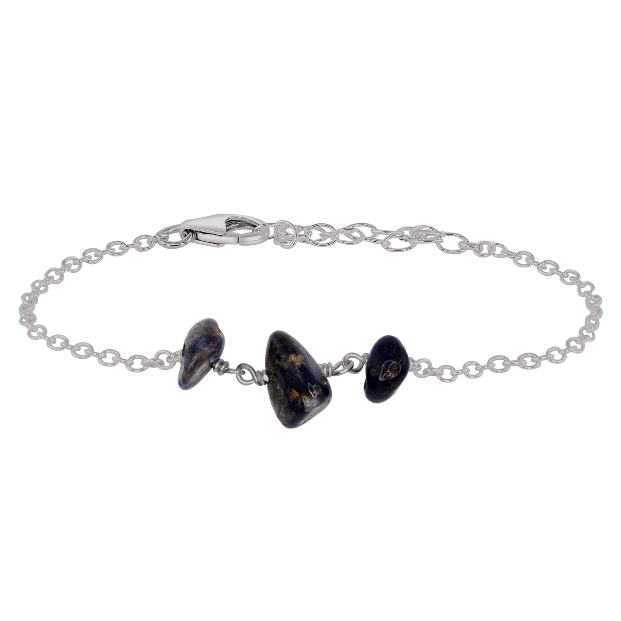 Sapphire Beaded Chain Bracelet - Sapphire Beaded Chain Bracelet - Stainless Steel - Luna Tide Handmade Crystal Jewellery