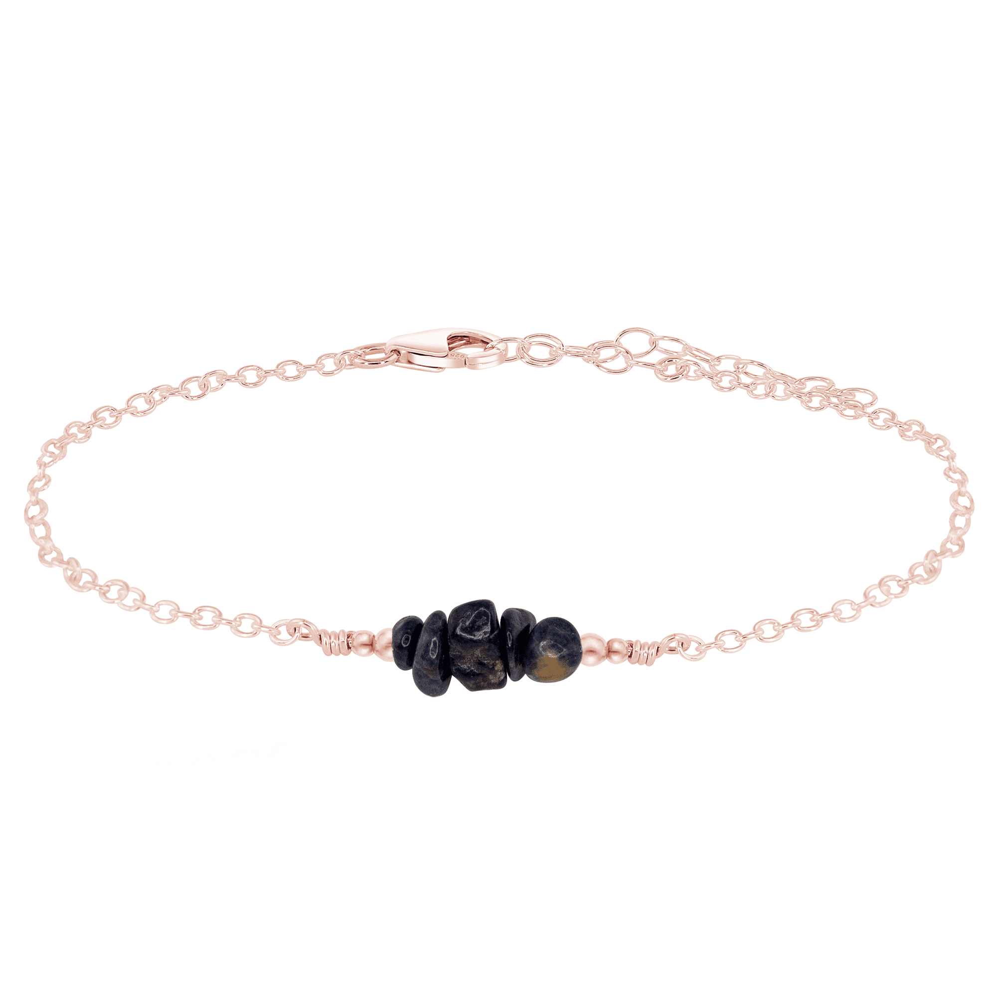 Sapphire Chip Bead Bar Anklet - Sapphire Chip Bead Bar Anklet - 14k Rose Gold Fill - Luna Tide Handmade Crystal Jewellery