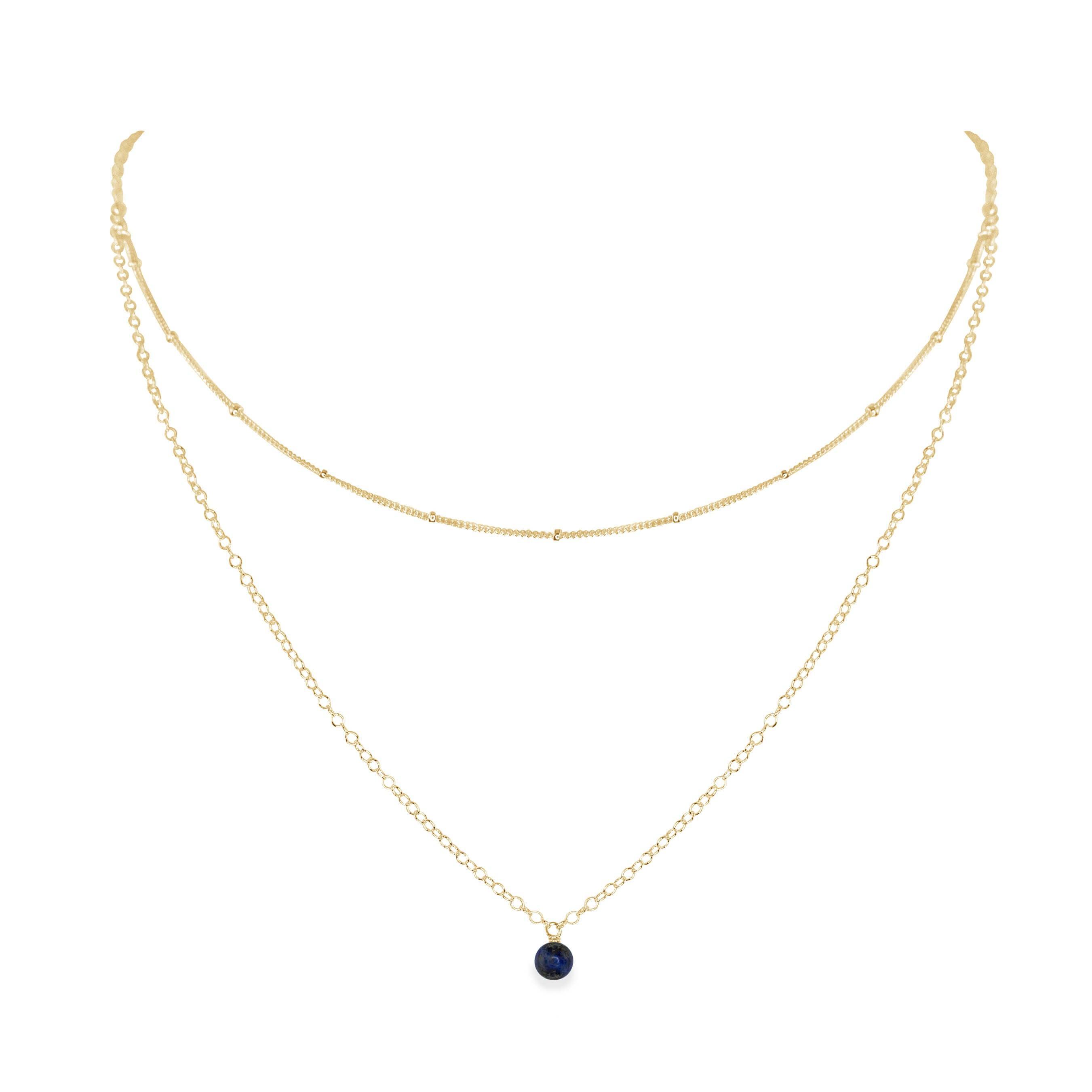 Sapphire Gemstone Chain Layered Choker Necklace - Sapphire Gemstone Chain Layered Choker Necklace - 14k Gold Fill - Luna Tide Handmade Crystal Jewellery