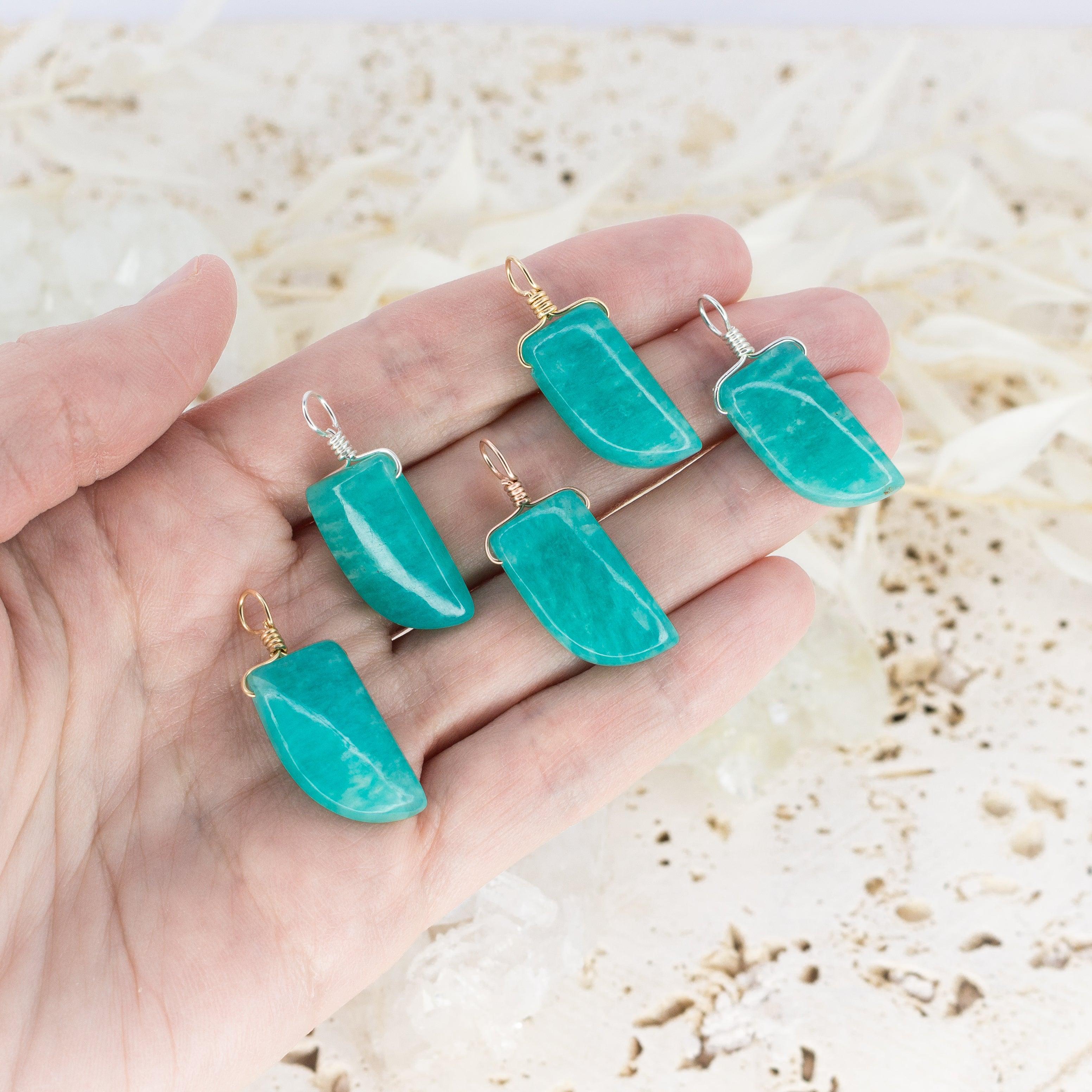 Small Smooth Amazonite Crystal Pendant with Gentle Point - Small Smooth Amazonite Crystal Pendant with Gentle Point - Sterling Silver - Luna Tide Handmade Crystal Jewellery