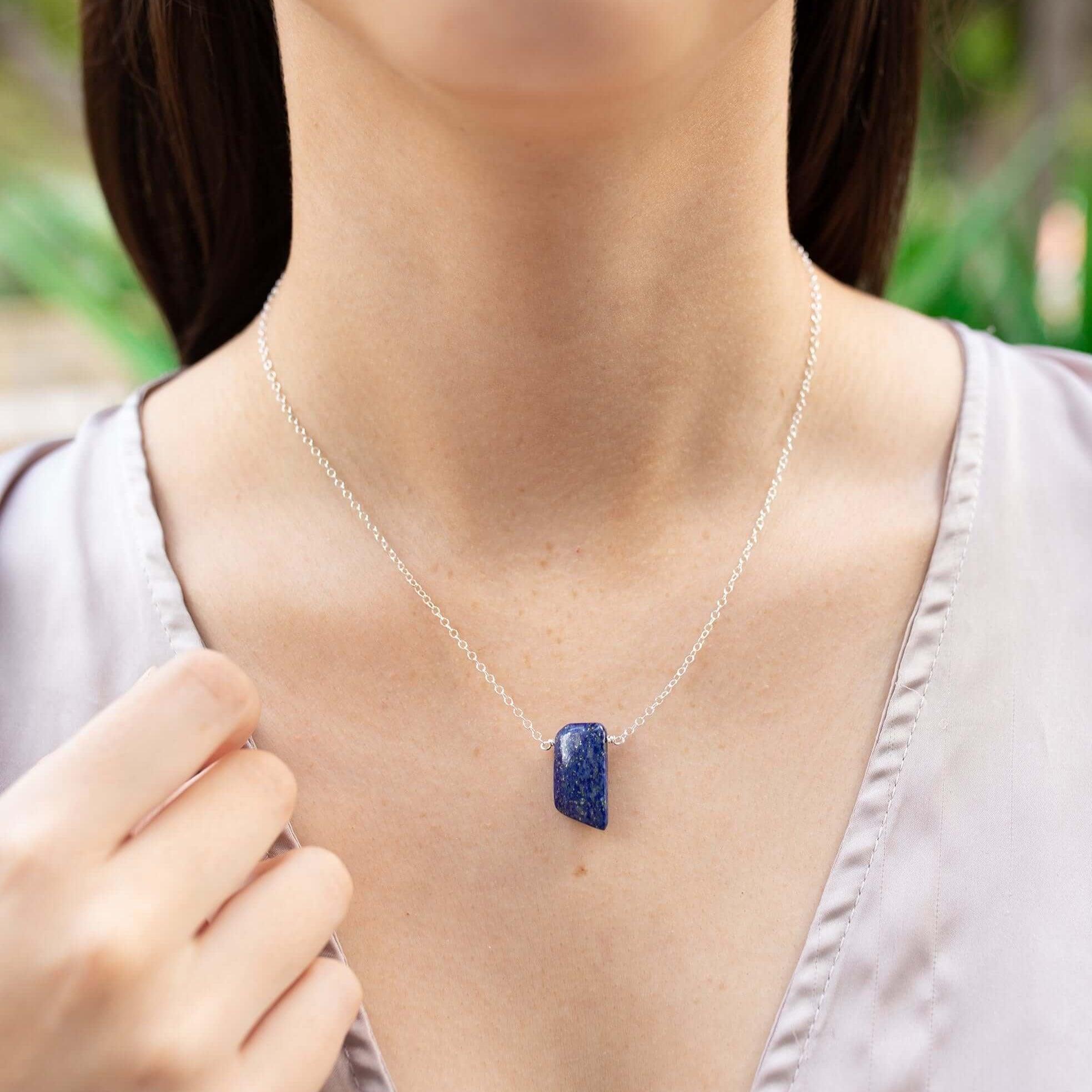 Small Smooth Blue Lapis Lazuli Crystal Slab Necklace - Small Smooth Blue Lapis Lazuli Crystal Slab Necklace - Sterling Silver - Luna Tide Handmade Crystal Jewellery