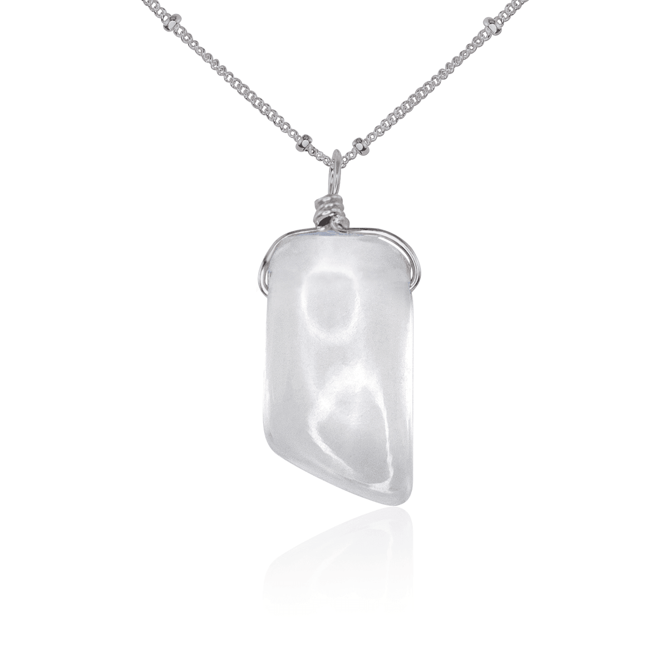 Small Smooth Crystal Quartz Gentle Point Crystal Pendant Necklace - Small Smooth Crystal Quartz Gentle Point Crystal Pendant Necklace - Stainless Steel / Satellite - Luna Tide Handmade Crystal Jewellery
