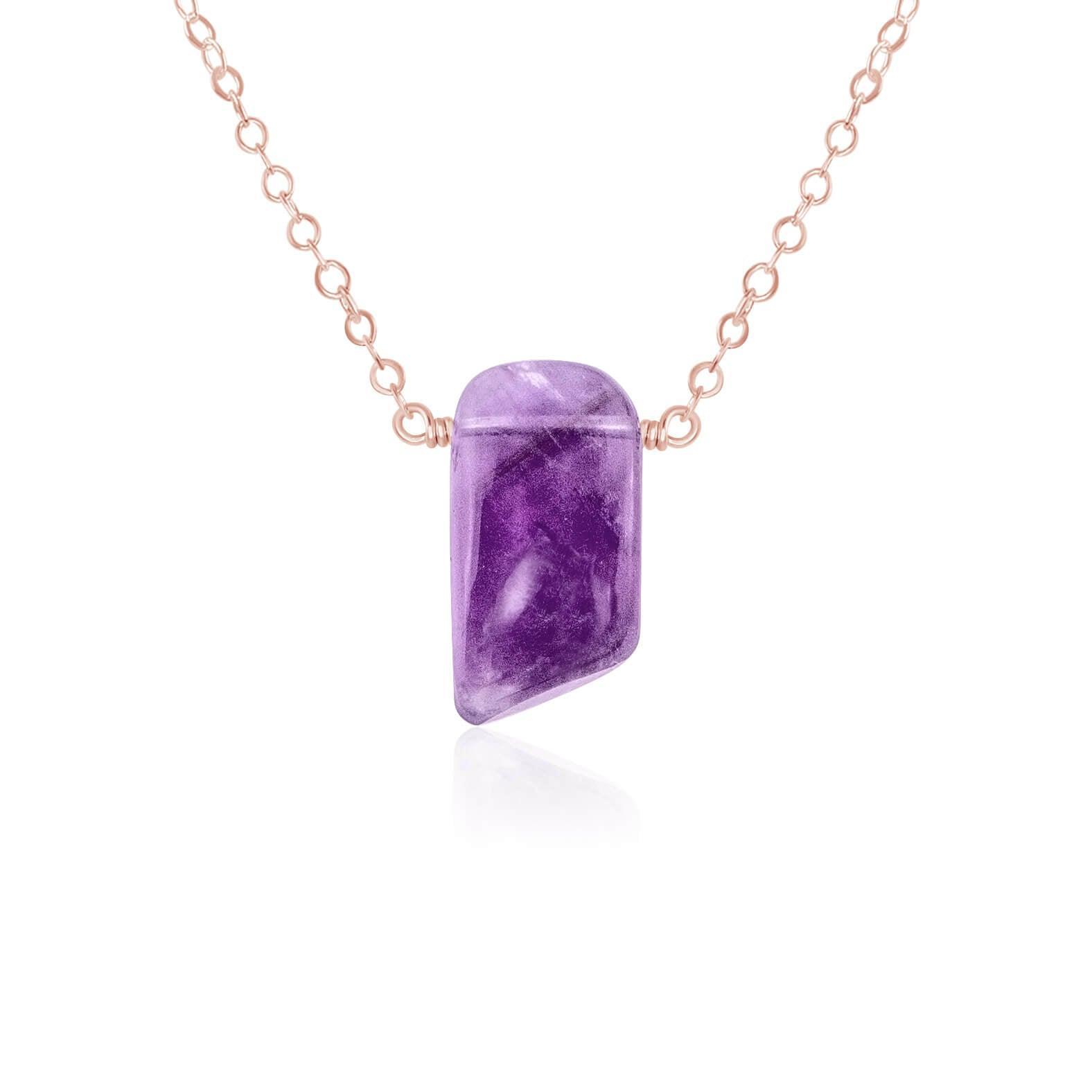 Small Smooth Purple Amethyst Crystal Slab Necklace - Small Smooth Purple Amethyst Crystal Slab Necklace - 14k Rose Gold Fill - Luna Tide Handmade Crystal Jewellery