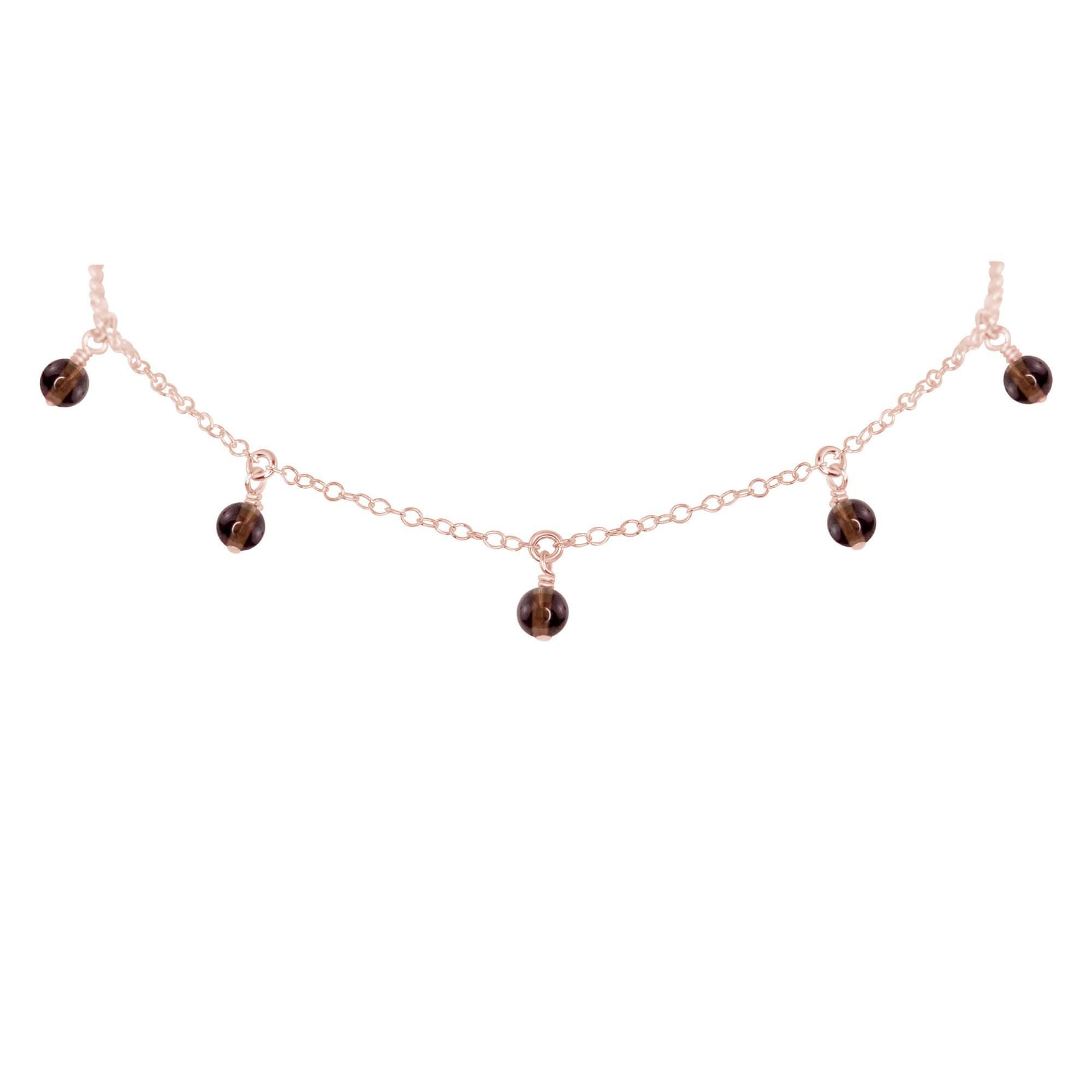 Smoky Quartz Bead Drop Choker - Smoky Quartz Bead Drop Choker - 14k Rose Gold Fill - Luna Tide Handmade Crystal Jewellery