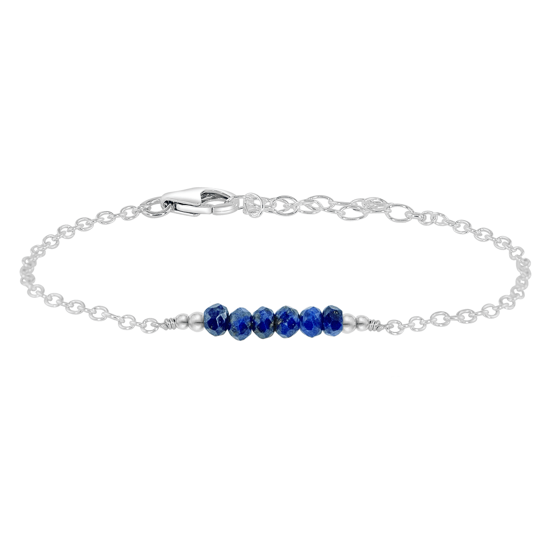 Sparkling Blue Lapis Lazuli Gemstone Faceted Bead Bar Bracelet - Sparkling Blue Lapis Lazuli Gemstone Faceted Bead Bar Bracelet - Sterling Silver - Luna Tide Handmade Crystal Jewellery