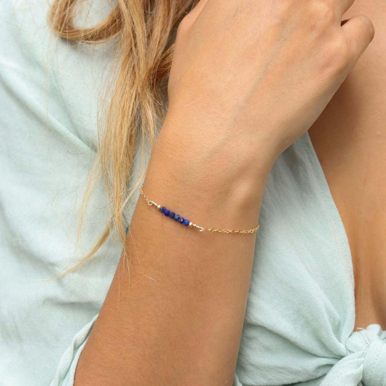 Sparkling Blue Lapis Lazuli Gemstone Faceted Bead Bar Bracelet - Sparkling Blue Lapis Lazuli Gemstone Faceted Bead Bar Bracelet - Sterling Silver - Luna Tide Handmade Crystal Jewellery