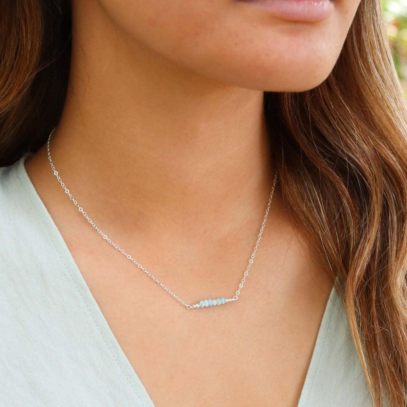 Sparkling Blue Larimar Faceted Bead Bar Necklace - Sparkling Blue Larimar Faceted Bead Bar Necklace - Sterling Silver - Luna Tide Handmade Crystal Jewellery