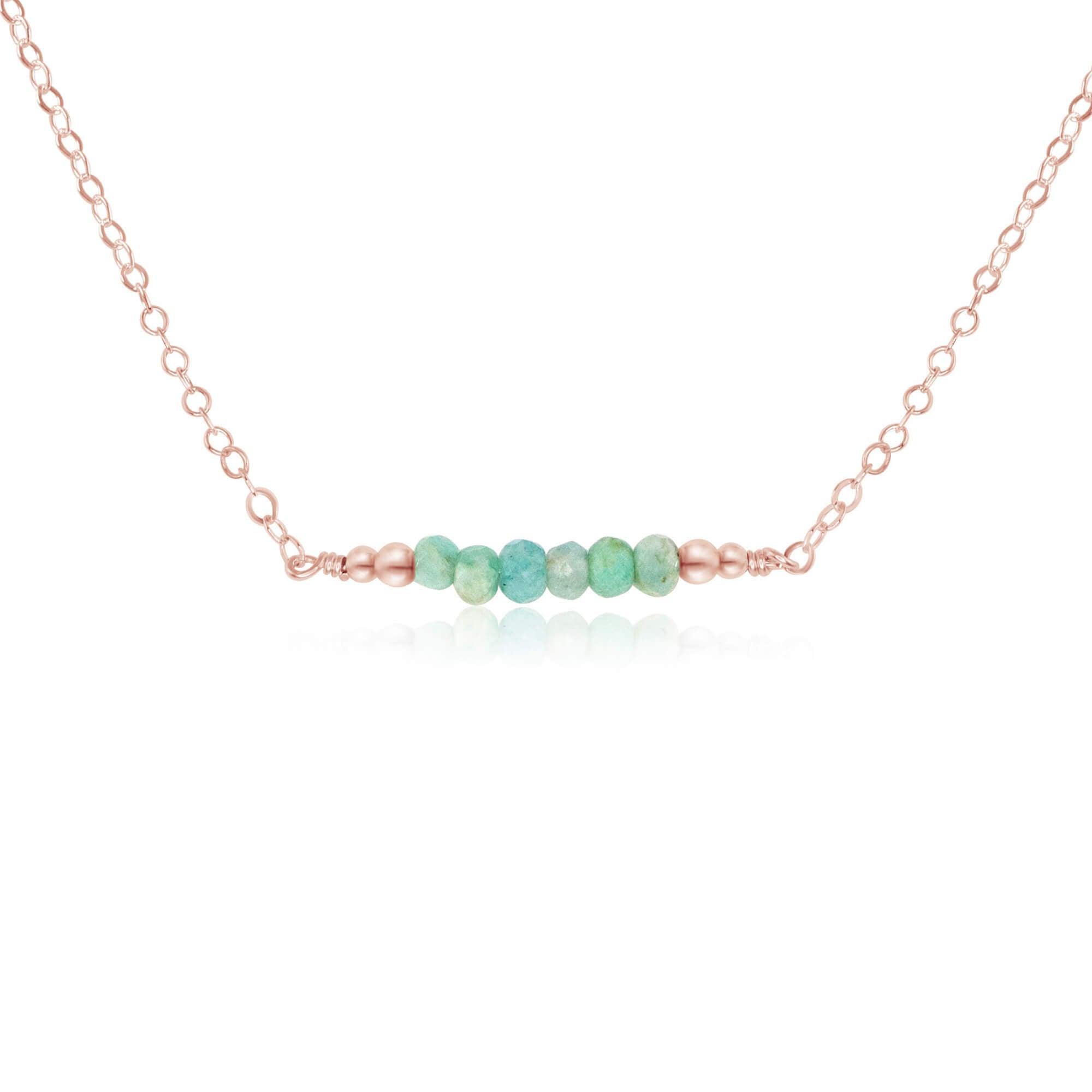Sparkling Green Amazonite Faceted Bead Bar Necklace - Sparkling Green Amazonite Faceted Bead Bar Necklace - 14k Rose Gold Fill - Luna Tide Handmade Crystal Jewellery