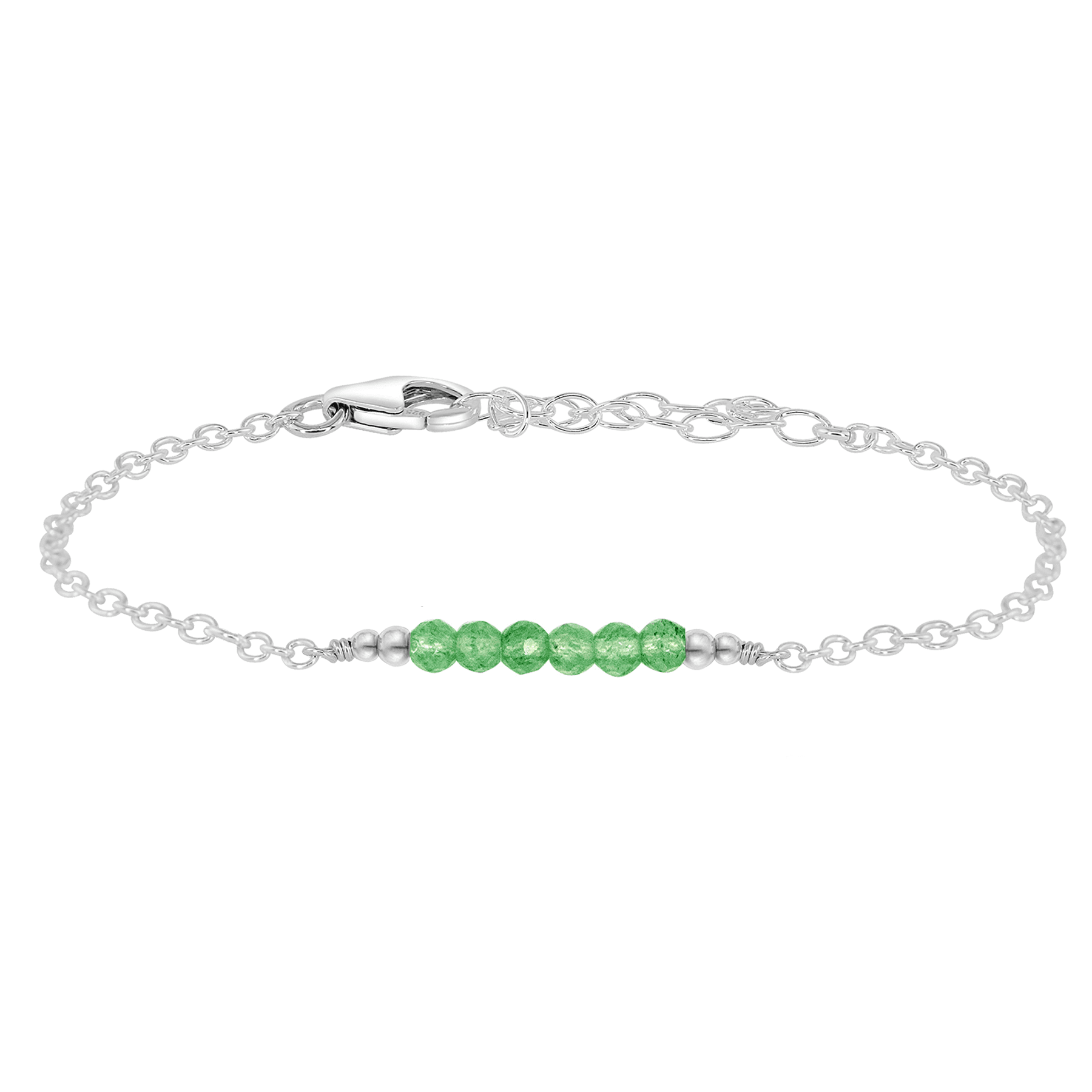 Sparkling Green Aventurine Gemstone Faceted Bead Bar Bracelet - Sparkling Green Aventurine Gemstone Faceted Bead Bar Bracelet - Sterling Silver - Luna Tide Handmade Crystal Jewellery