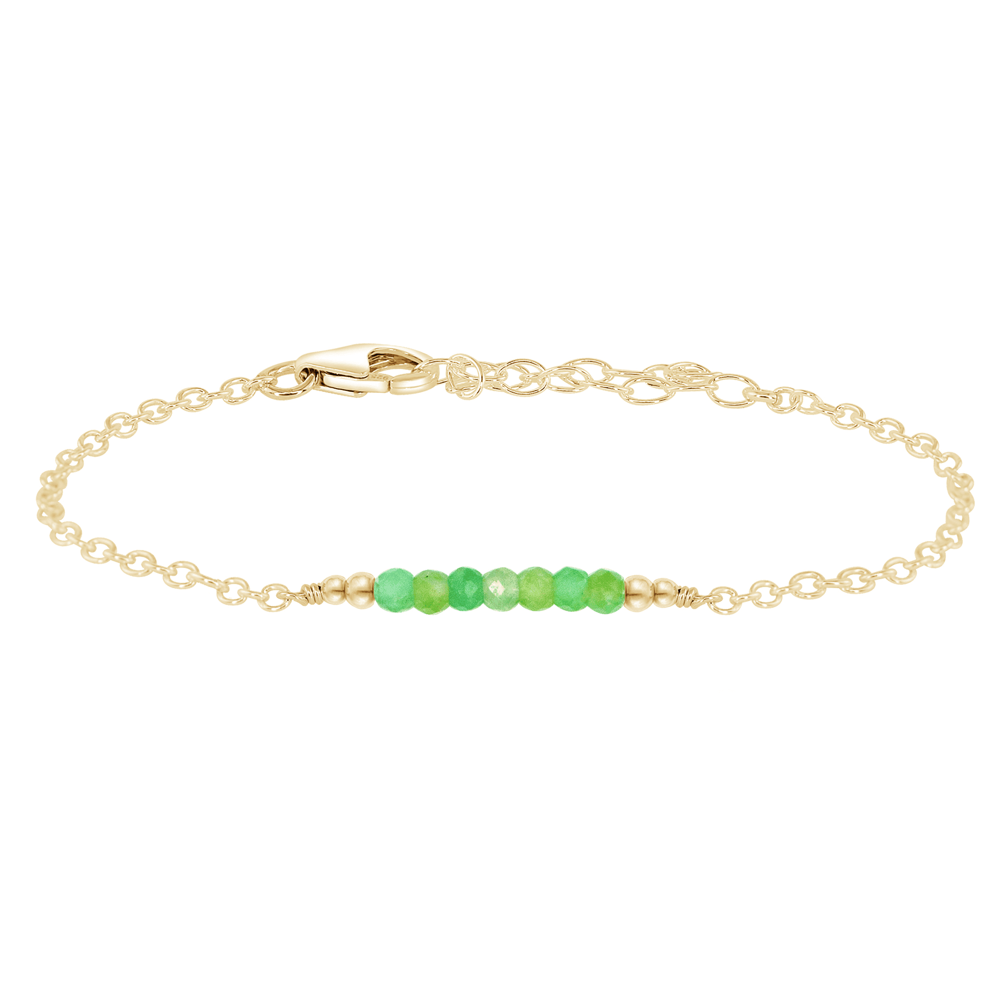 Sparkling Green Chrysoprase Gemstone Faceted Bead Bar Bracelet - Sparkling Green Chrysoprase Gemstone Faceted Bead Bar Bracelet - 14k Gold Fill - Luna Tide Handmade Crystal Jewellery