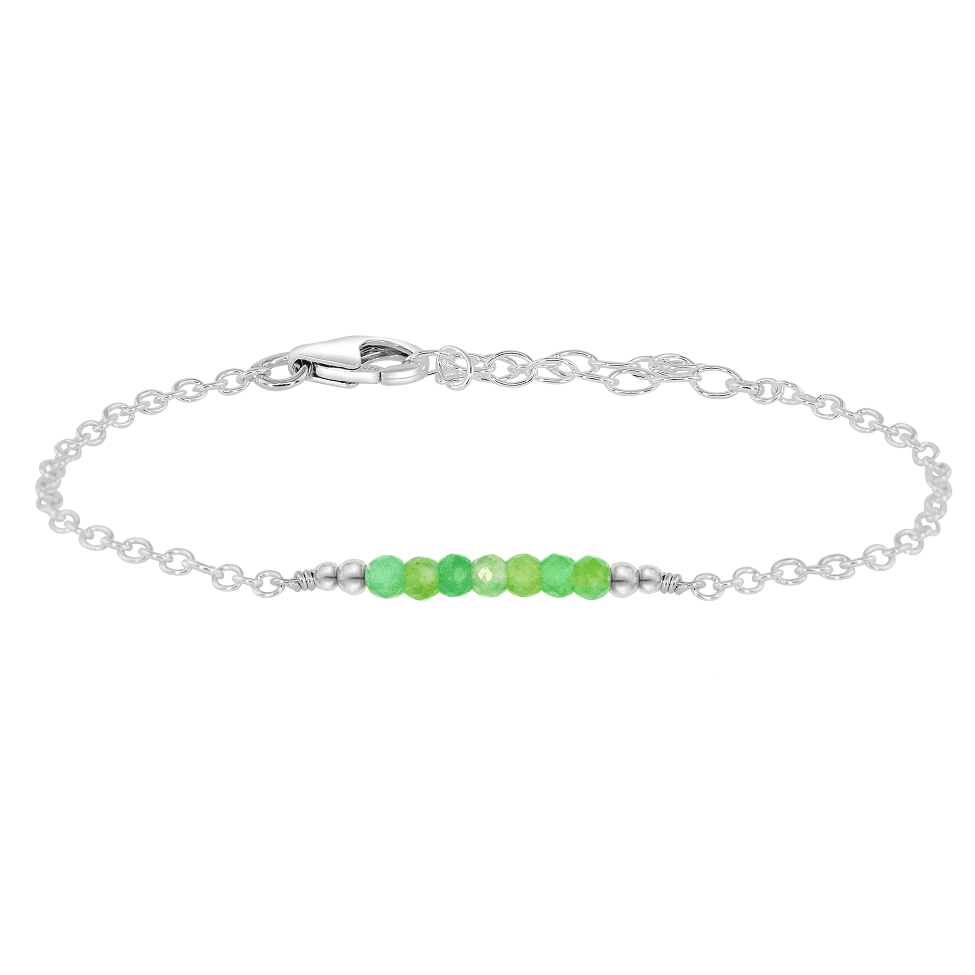 Sparkling Green Chrysoprase Gemstone Faceted Bead Bar Bracelet - Sparkling Green Chrysoprase Gemstone Faceted Bead Bar Bracelet - Sterling Silver - Luna Tide Handmade Crystal Jewellery
